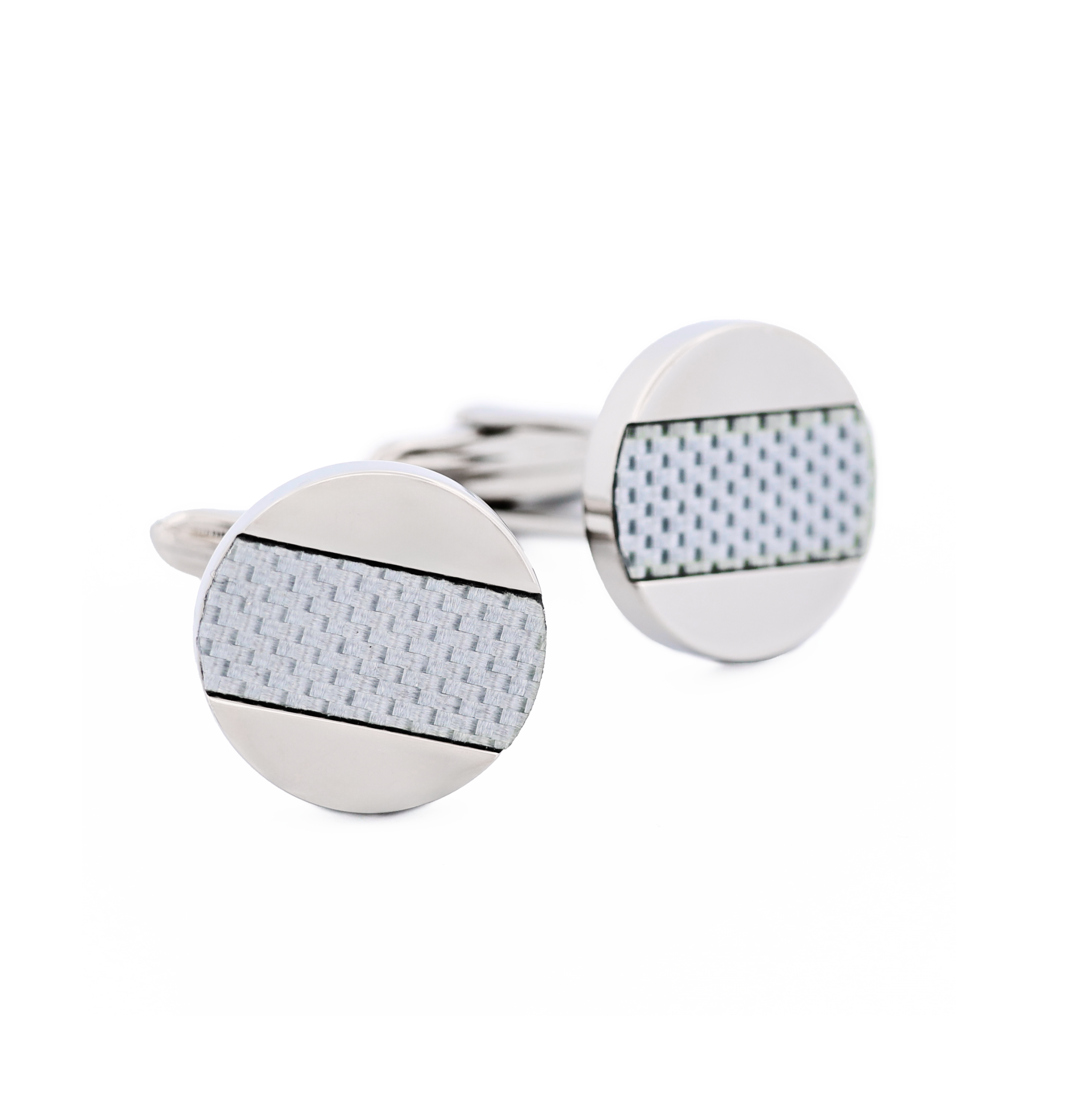 Stainless Steel Silver Fibreglass Cufflinks