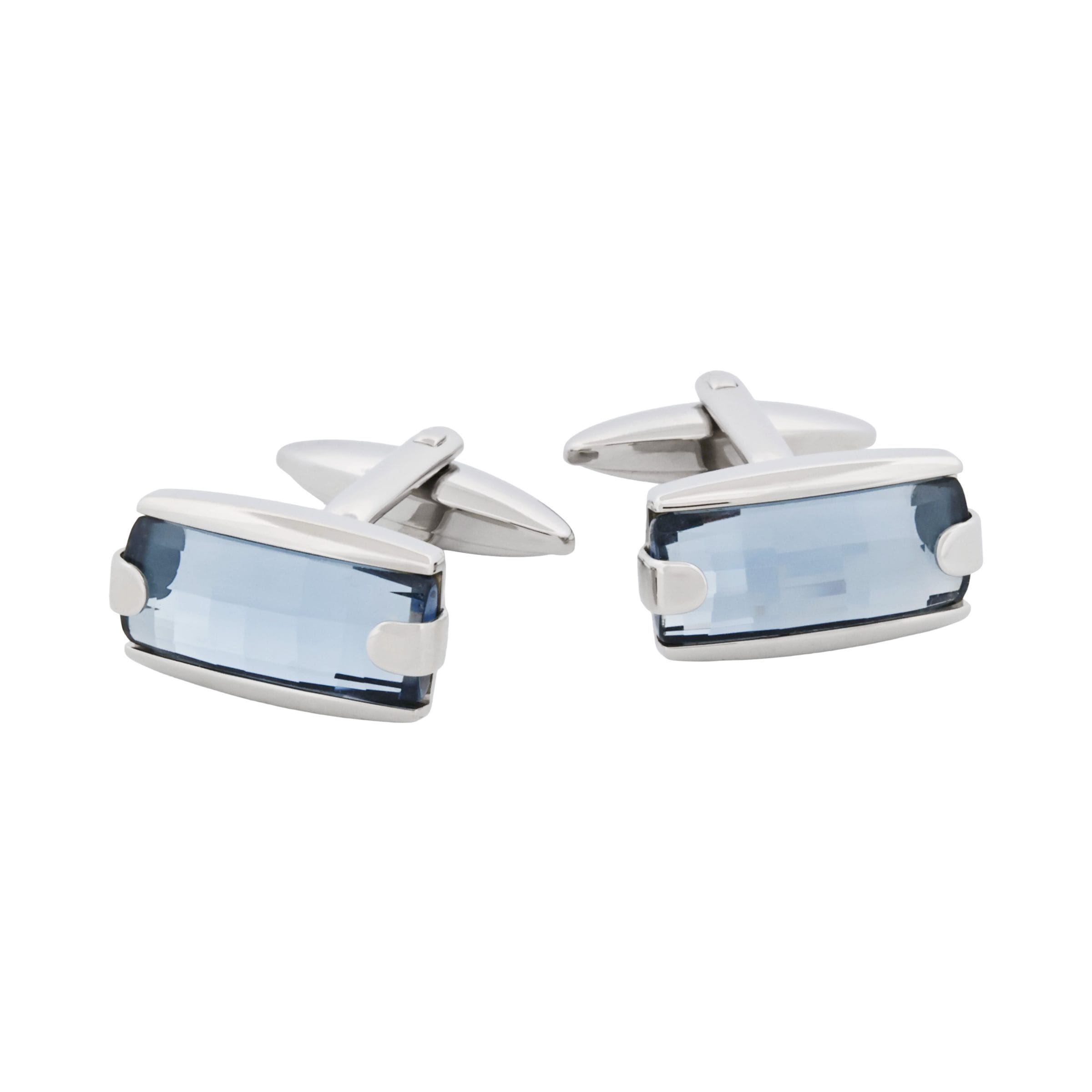 Polished Stainless Steel with Swarovski Aquamarine Crystal Cufflinks
