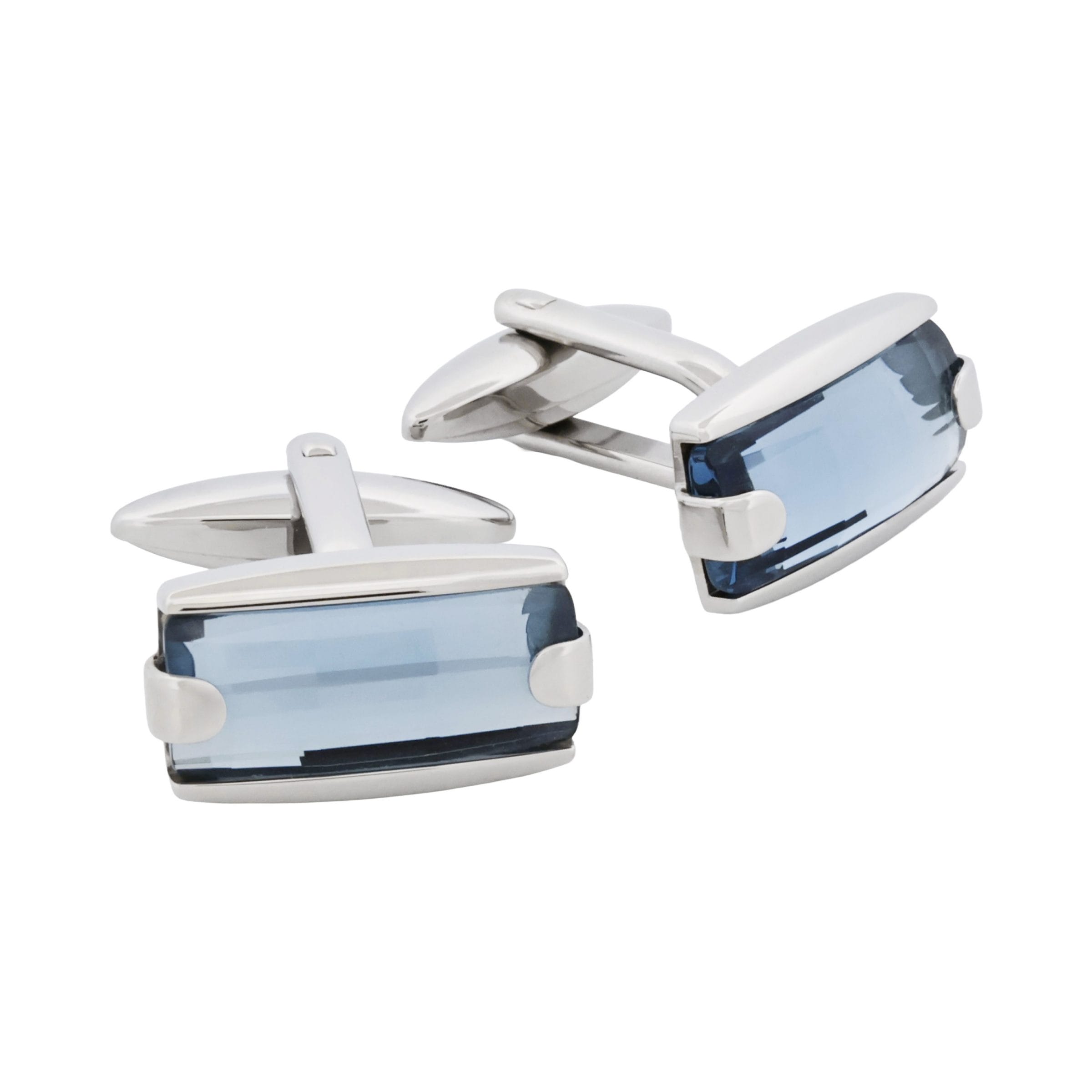 Polished Stainless Steel with Swarovski Aquamarine Crystal Cufflinks