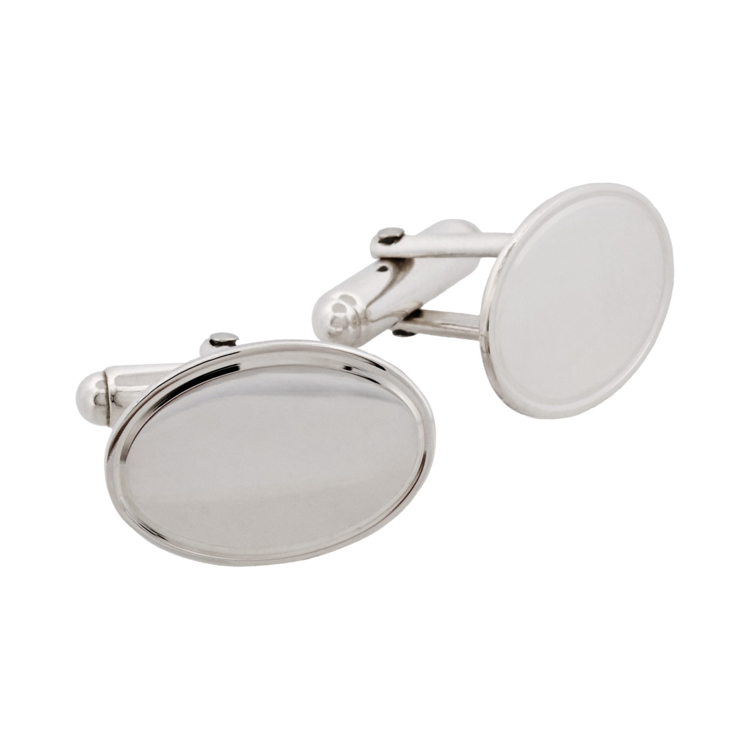 Polished Sterling Silver Oval Cufflinks with Engine Turn line border