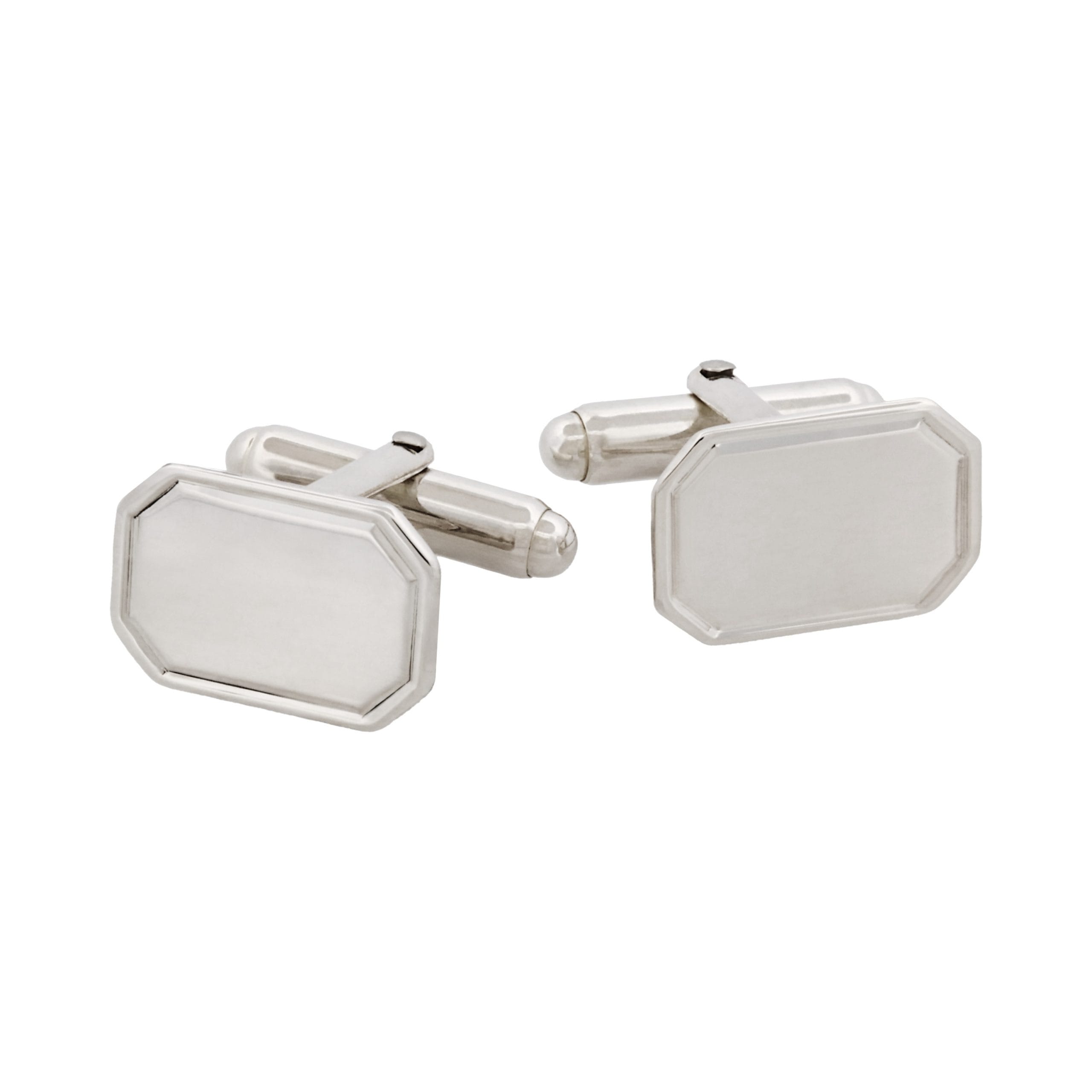 Polished Sterling Silver Octogon Cufflinks with Engine Turn line border