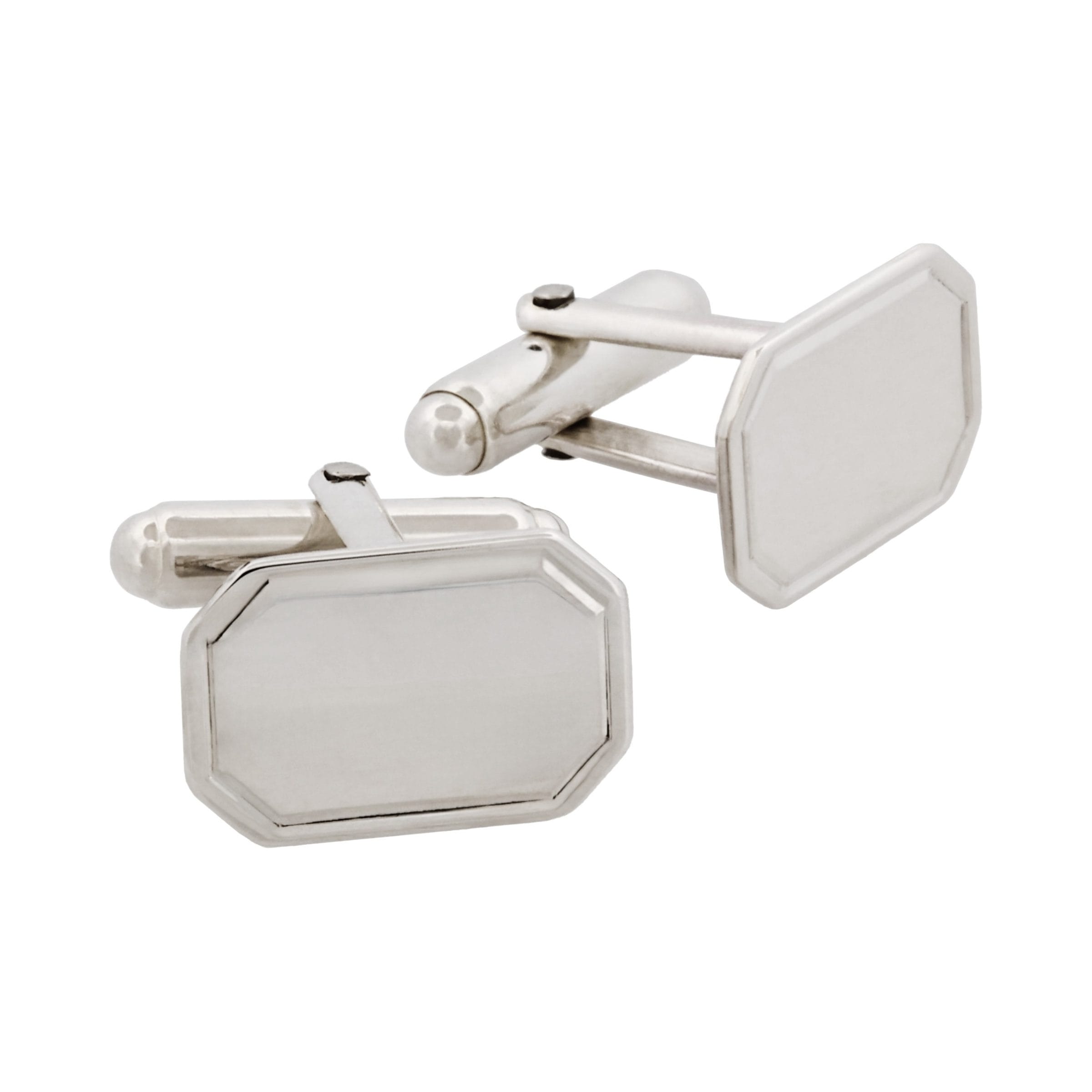 Polished Sterling Silver Octogon Cufflinks with Engine Turn line border
