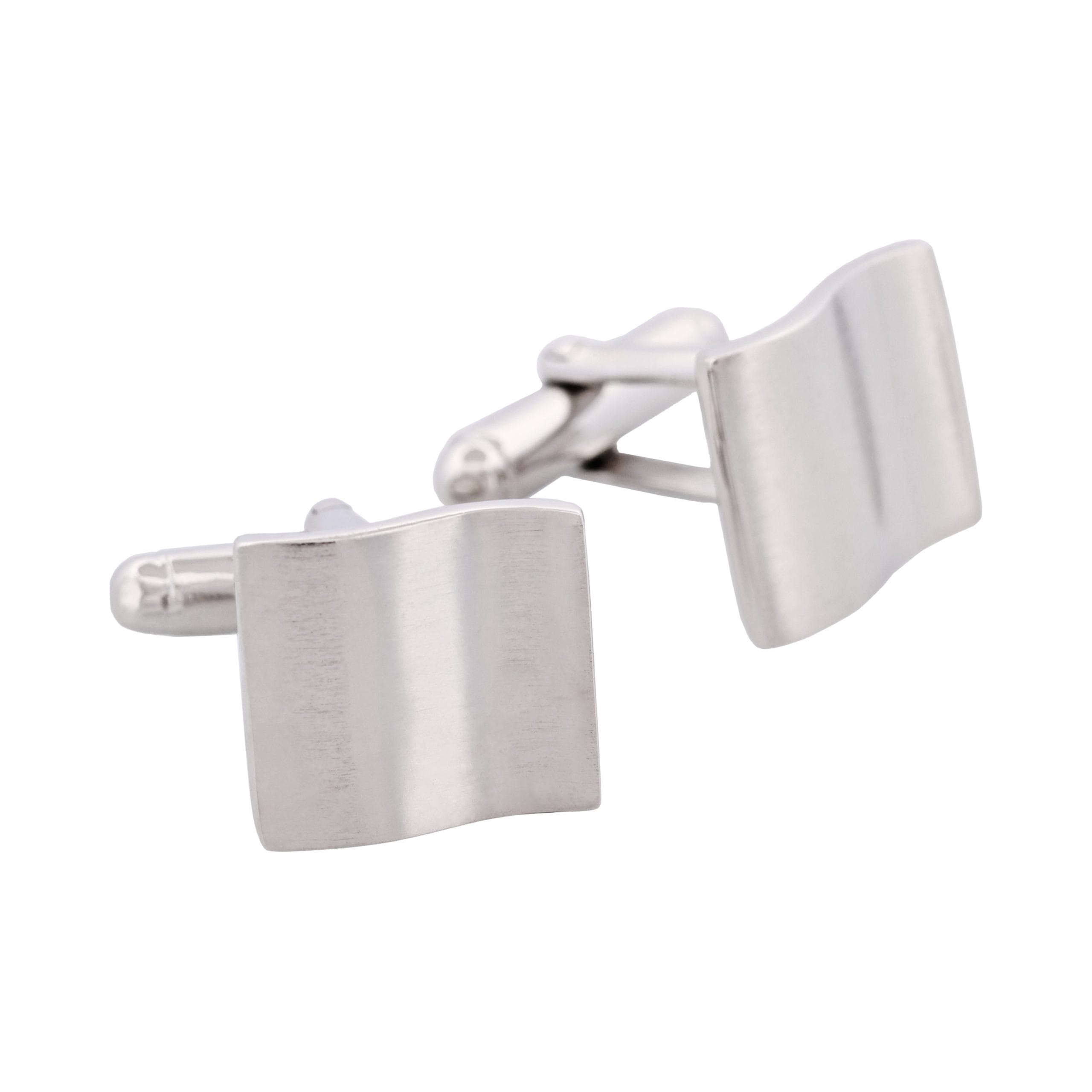 Brushed Rhodium Plated Sterling Silver Wave Cufflinks