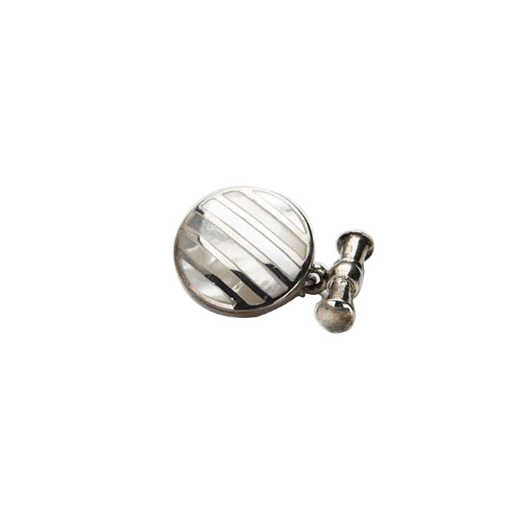Sterling Silver & Mop Round T-Bar Chain Cufflinks