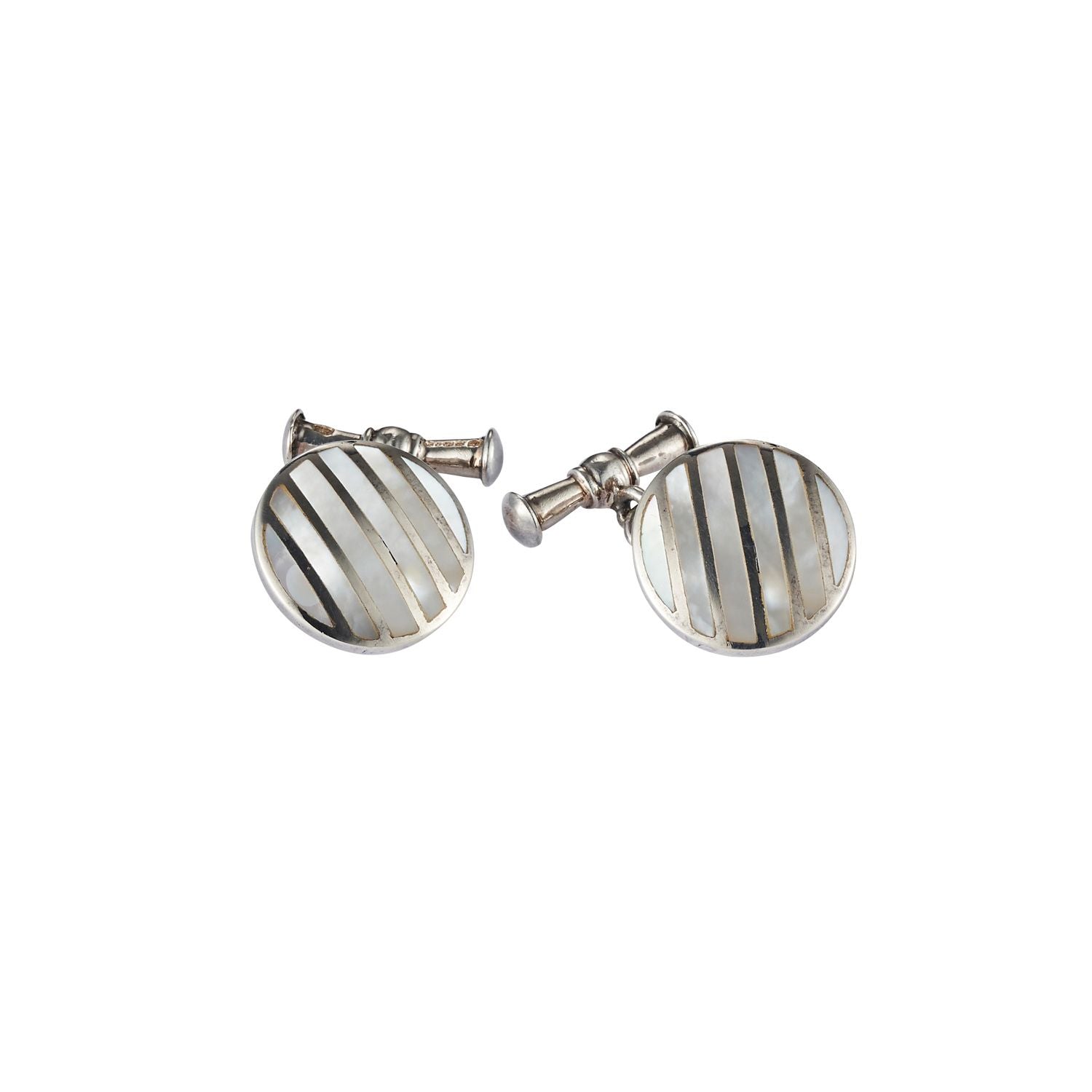Sterling Silver & Mop Round T-Bar Chain Cufflinks