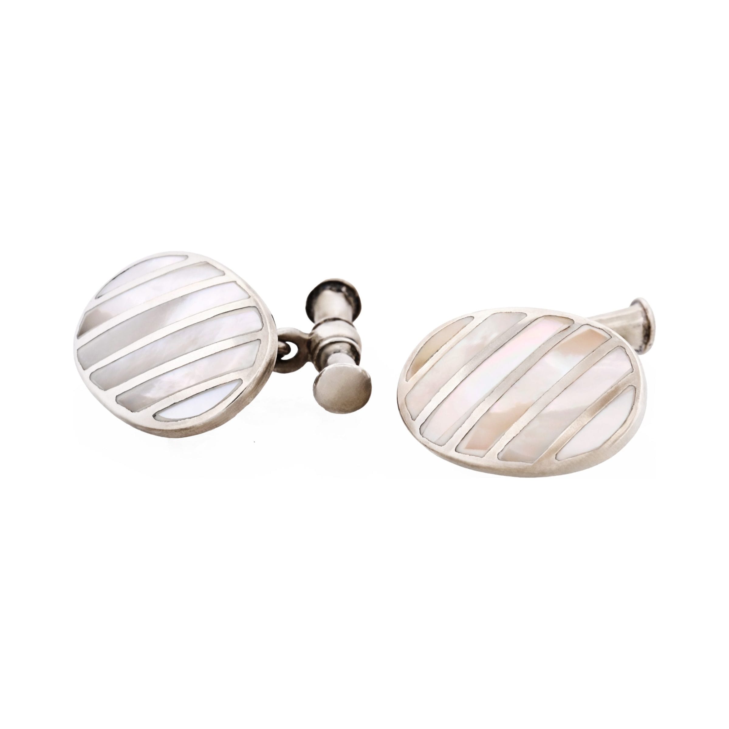 Oval Mop Striped Sterling Silver Chain Cufflinks