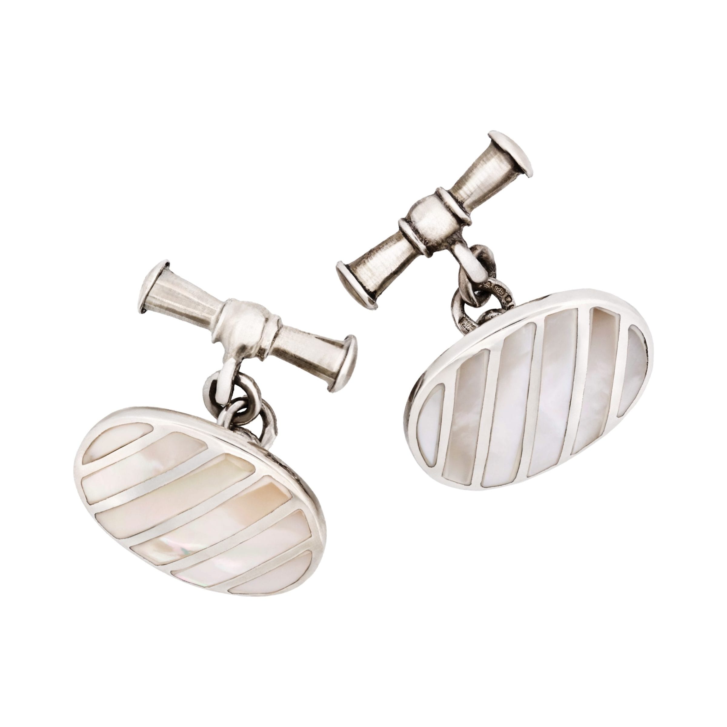 Oval Mop Striped Sterling Silver Chain Cufflinks