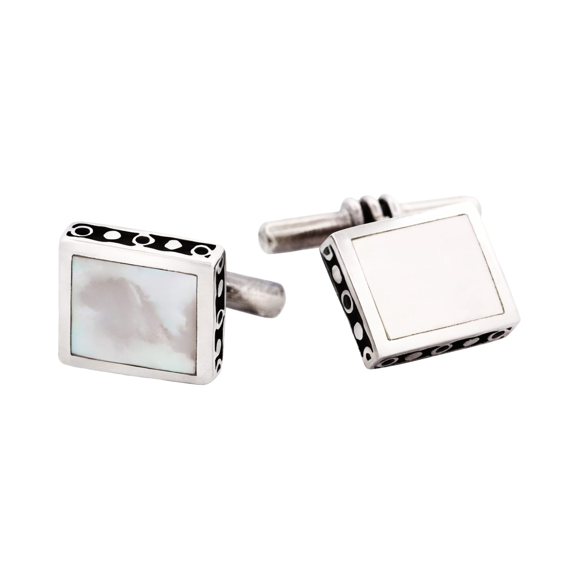 Sterling Silver & Square Mop Chain Cufflinks