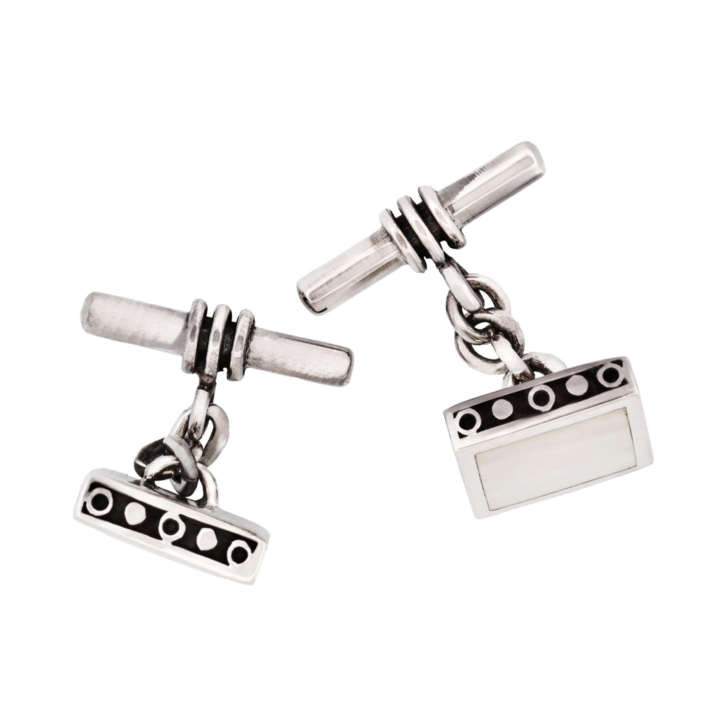 Sterling Silver & Square Mop Chain Cufflinks