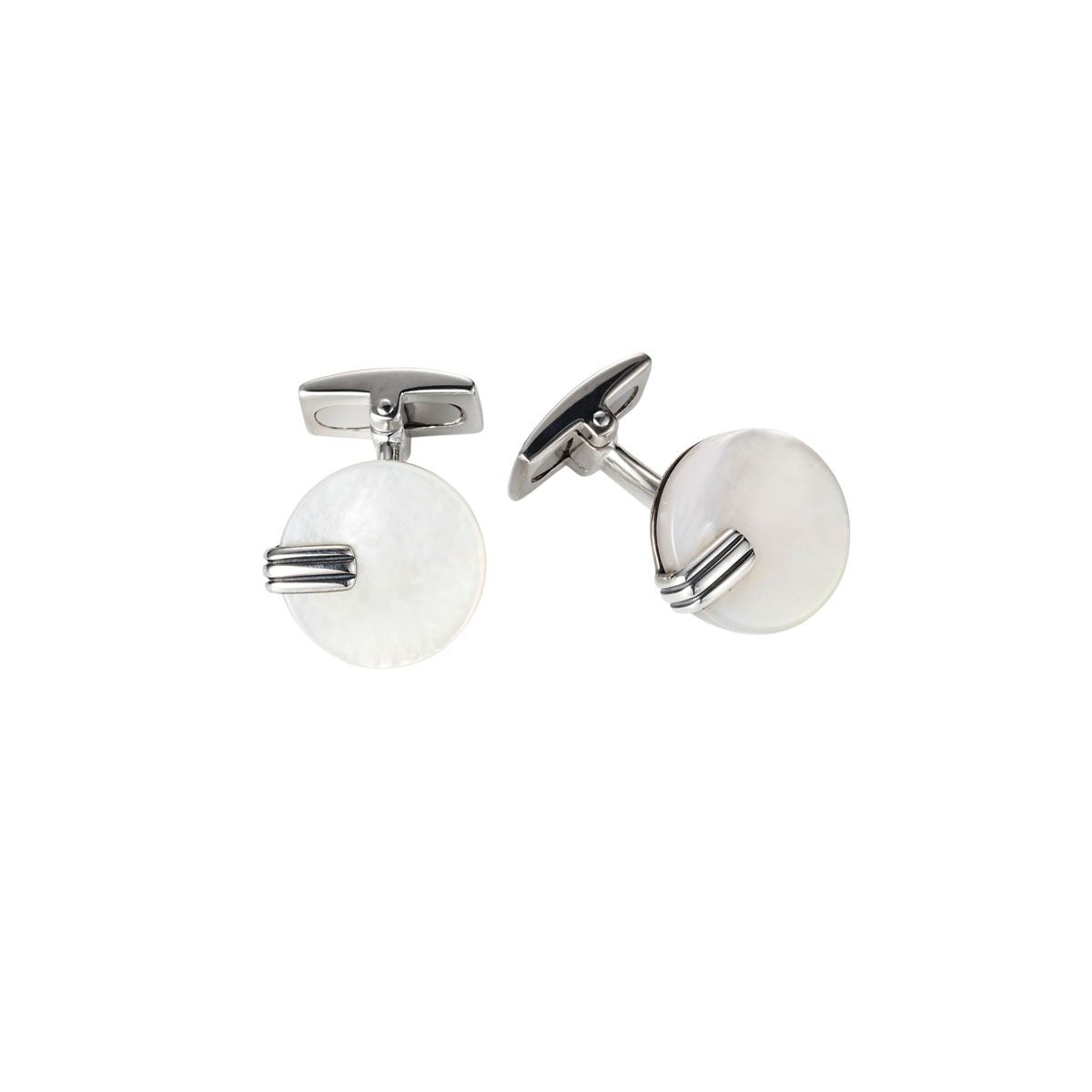 Sterling Silver & Mop Round Cufflinks