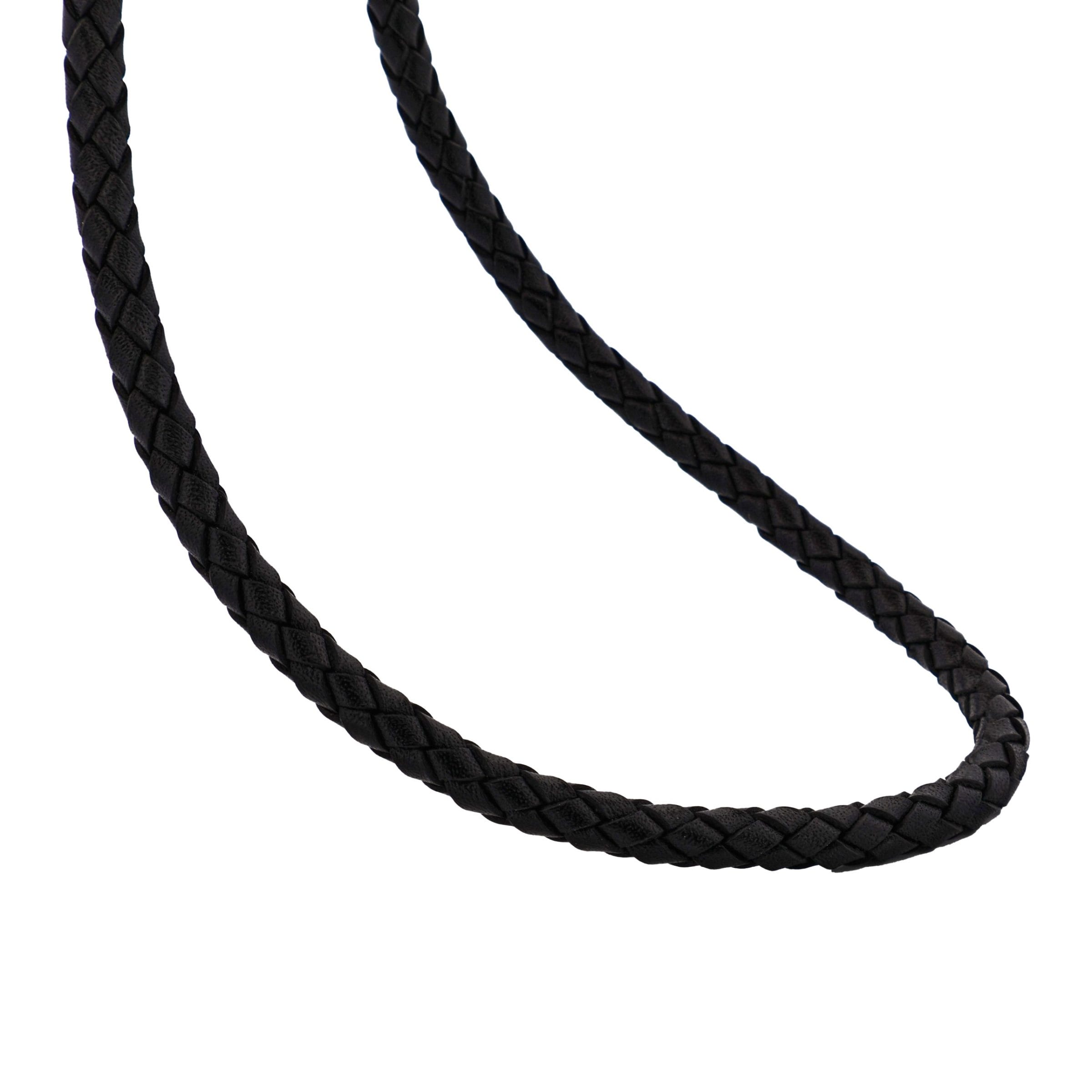 Black Leather/Stainless Steel Neck Chain