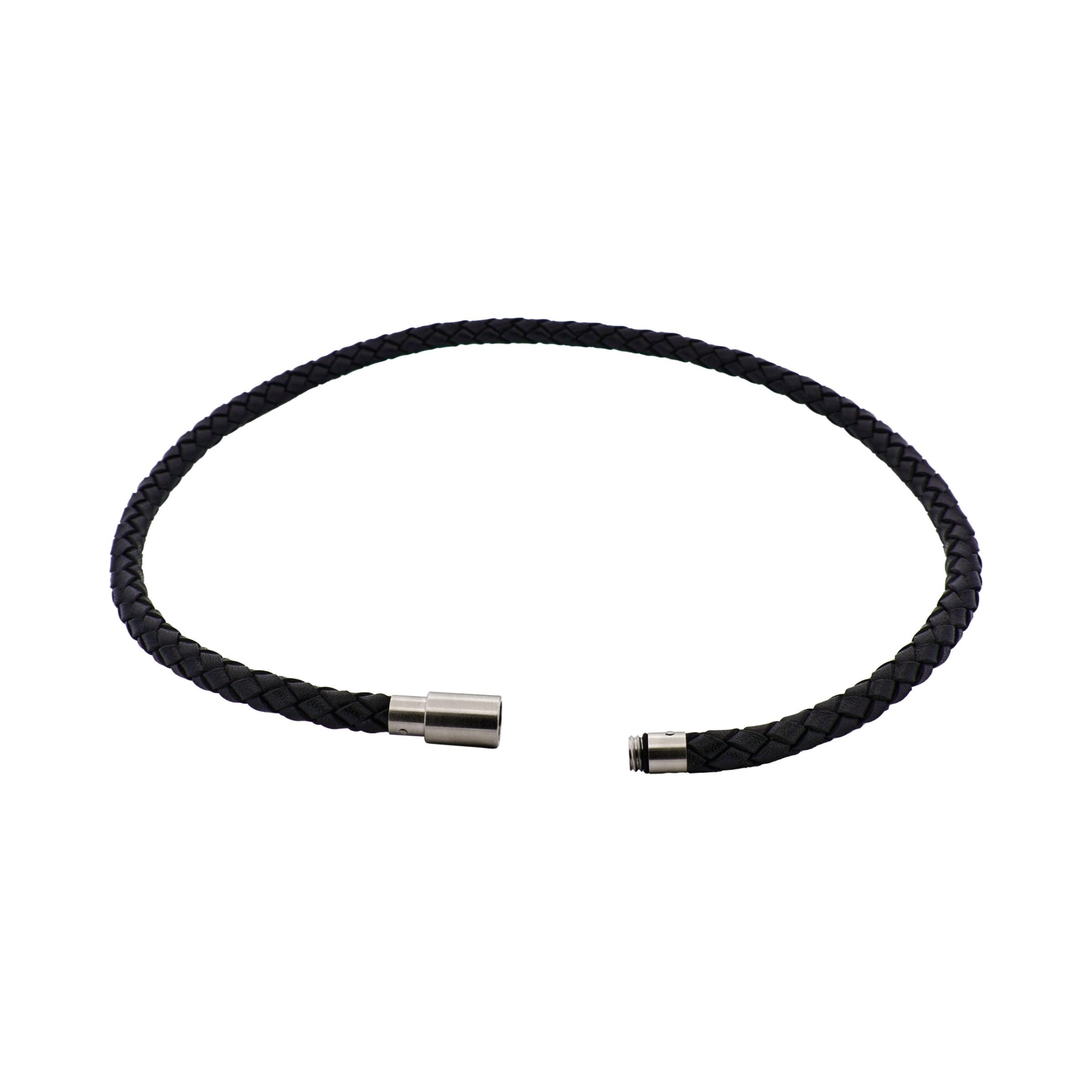 Black Leather/Stainless Steel Neck Chain
