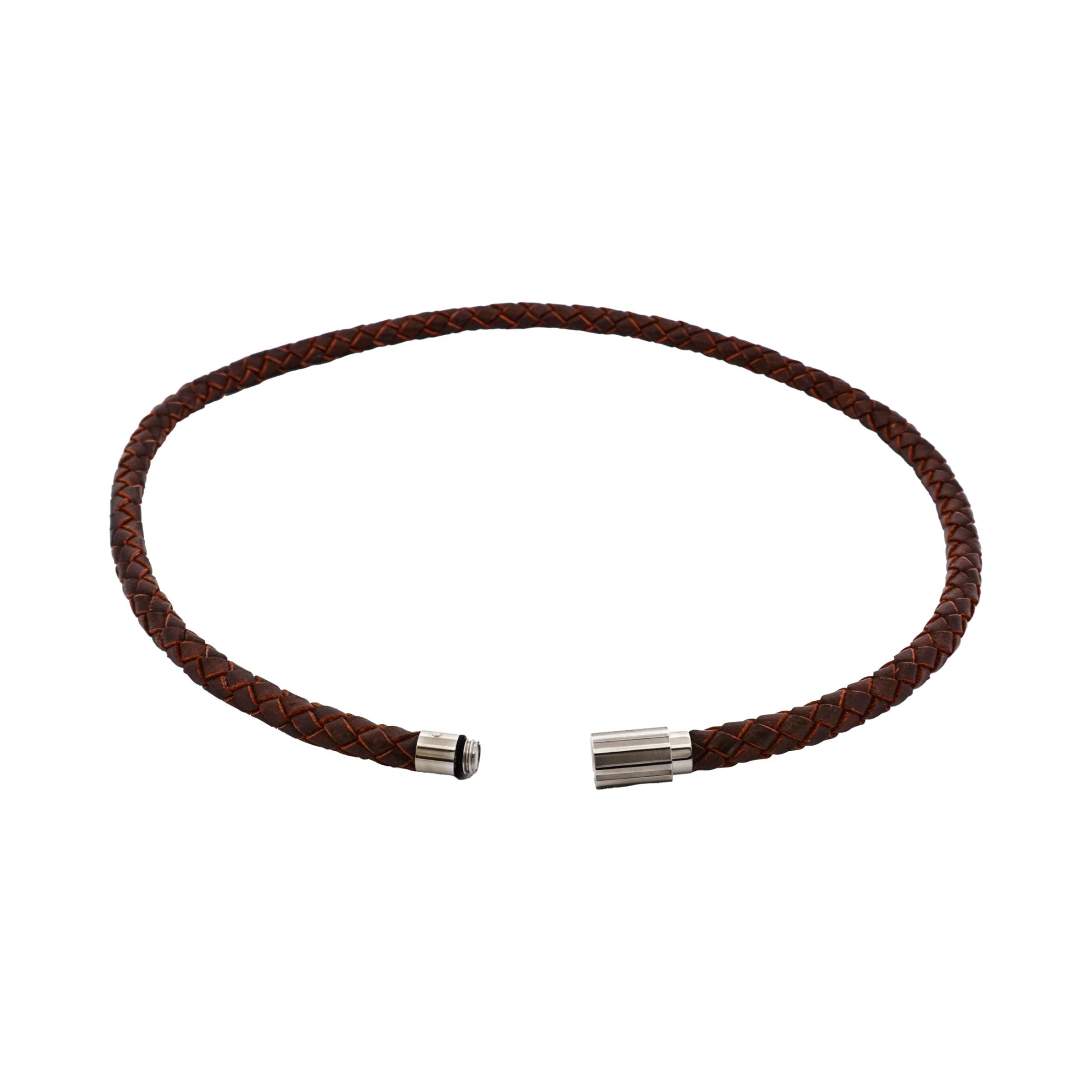 Brown Leather-Stainless Steel Neck Chain