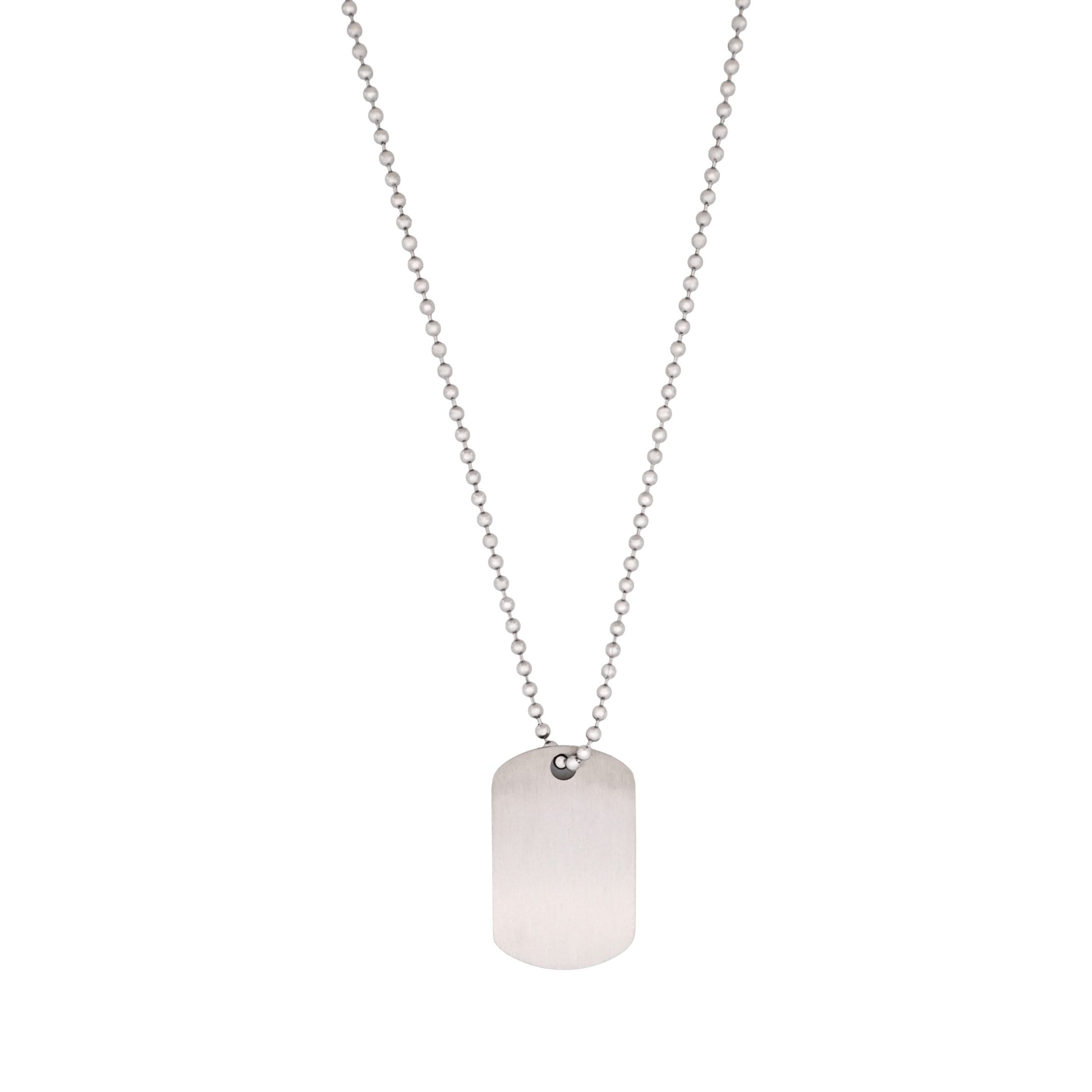Brushed Steel Single Dog Tag Pendant with Stainless Steel 55cm Ball Chain