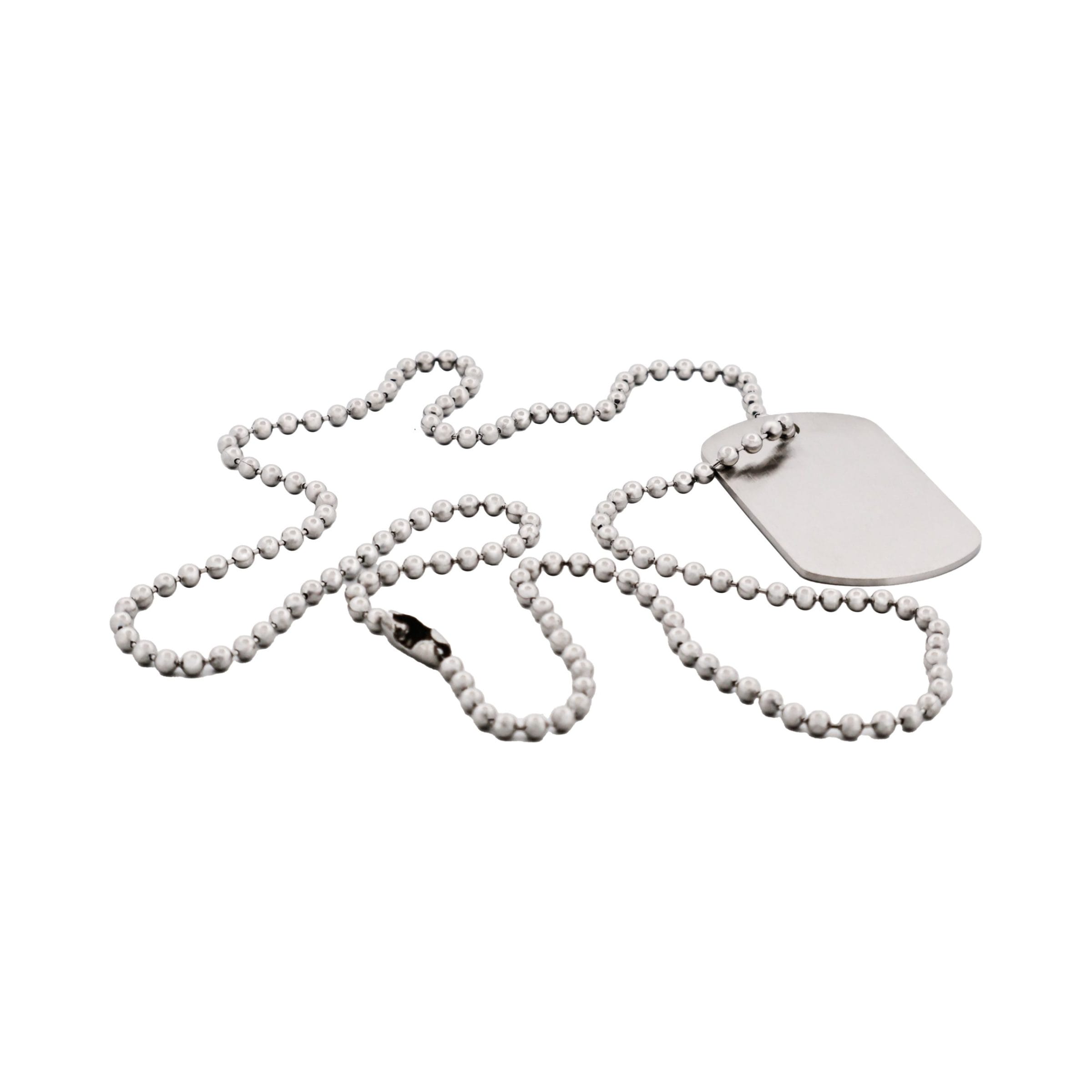 Brushed Steel Single Dog Tag Pendant with Stainless Steel 55cm Ball Chain