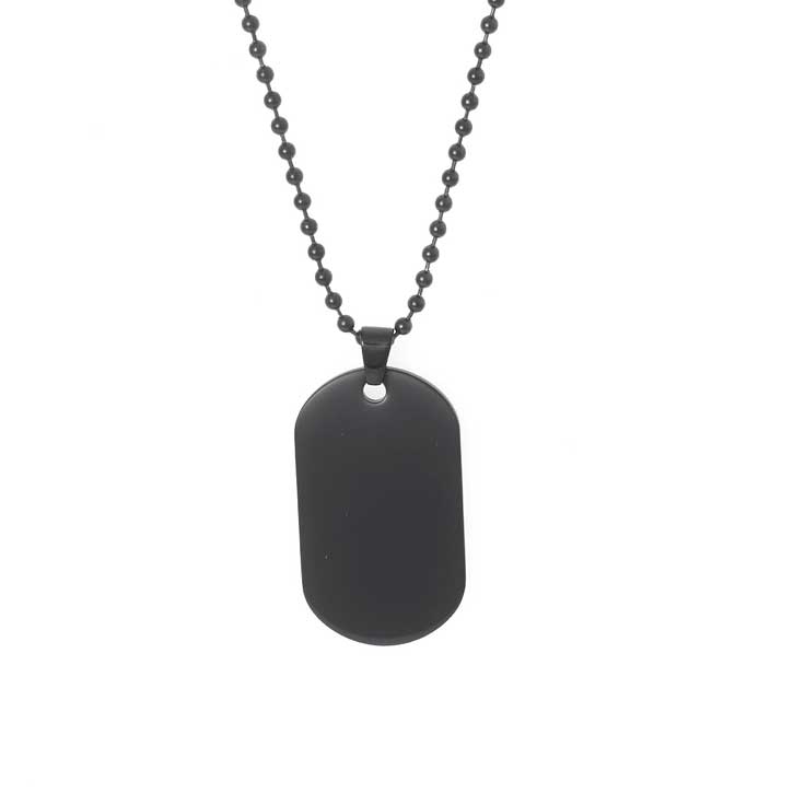 Ion Plated Black Single Dog Tag Pendant withIon Plated Black 55cm Ball Chain