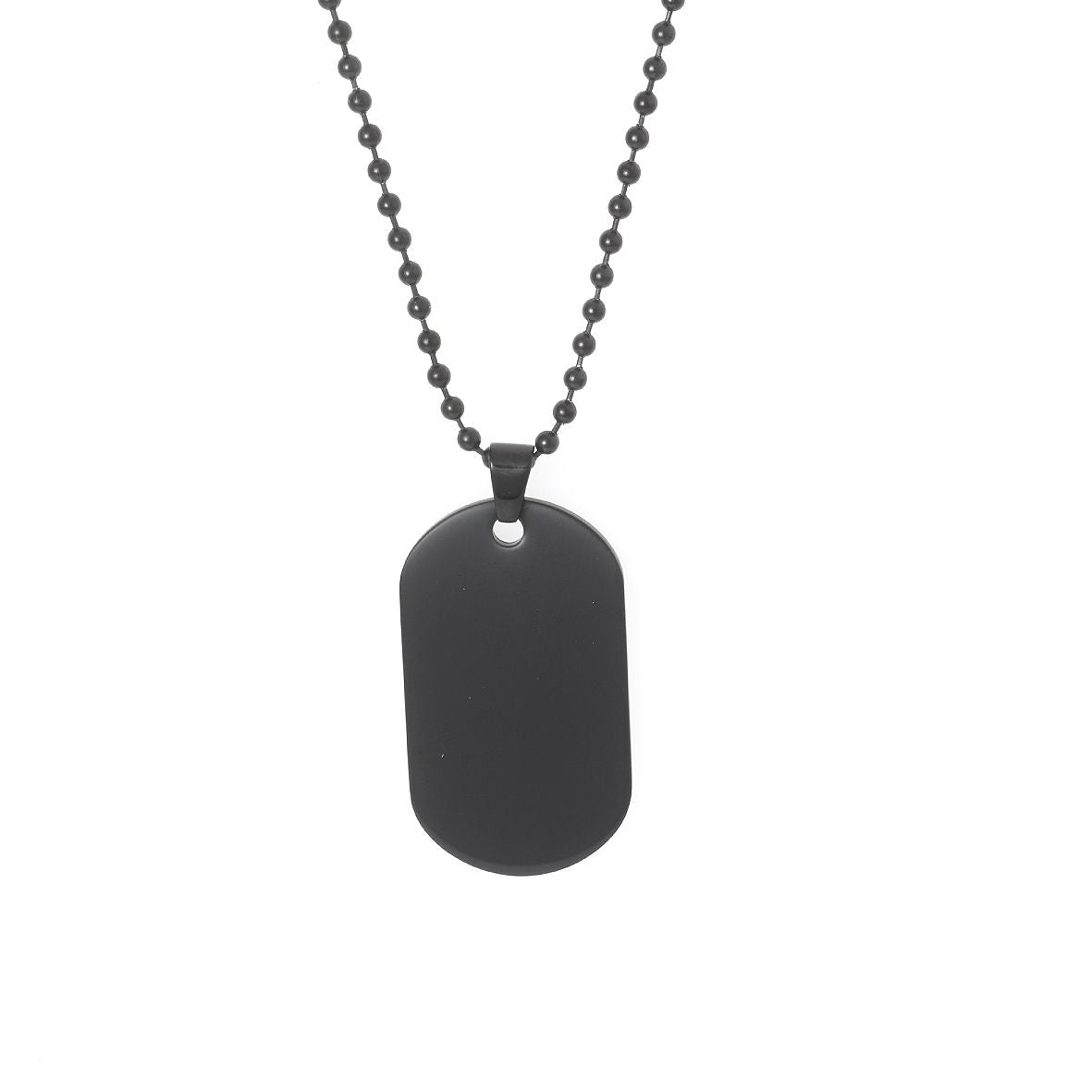 Ion Plated Black Single Dog Tag Pendant withIon Plated Black 55cm Ball Chain