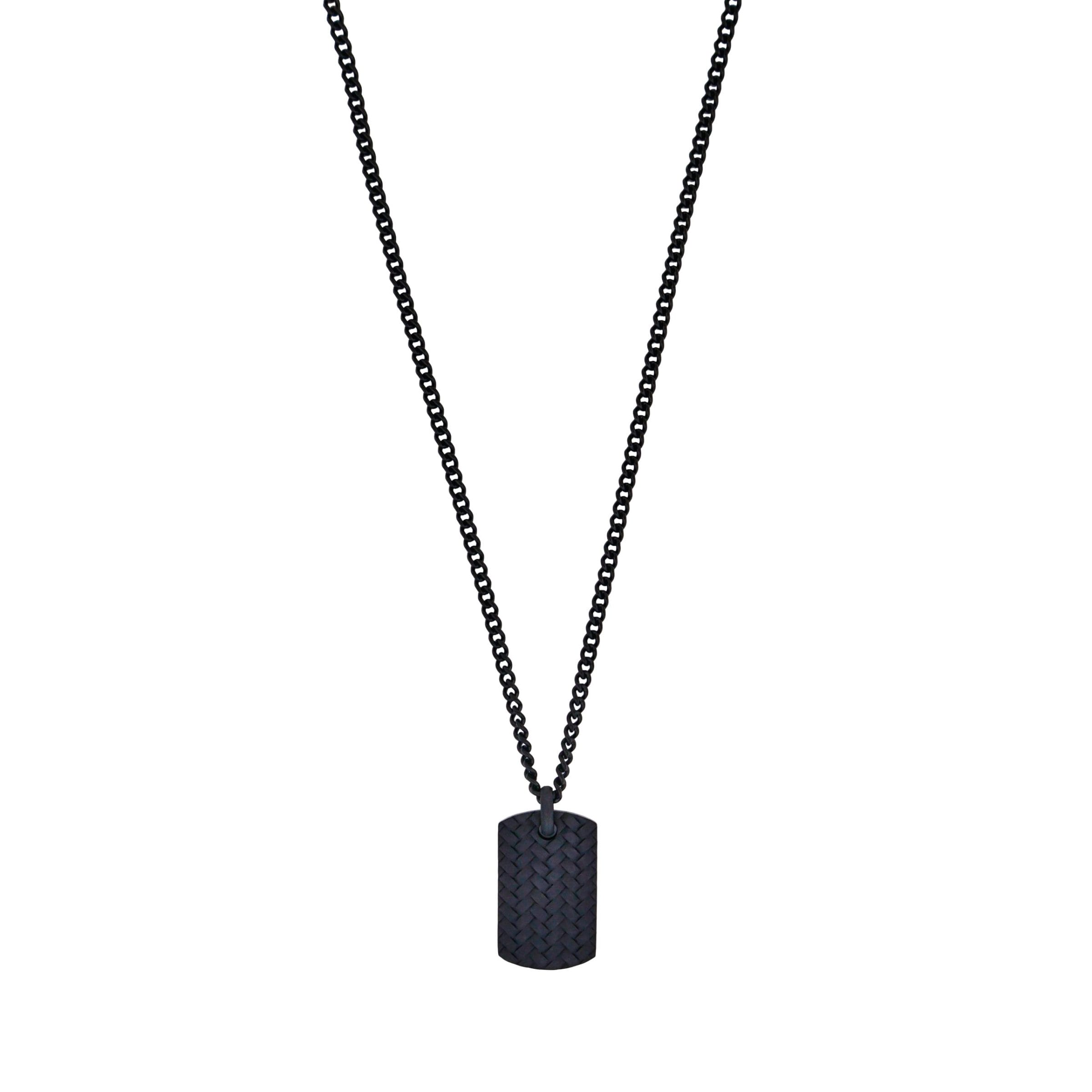 Ion Plated Black Stainless Steel Tyre Pattern Dog Tag Pendant & Chain
