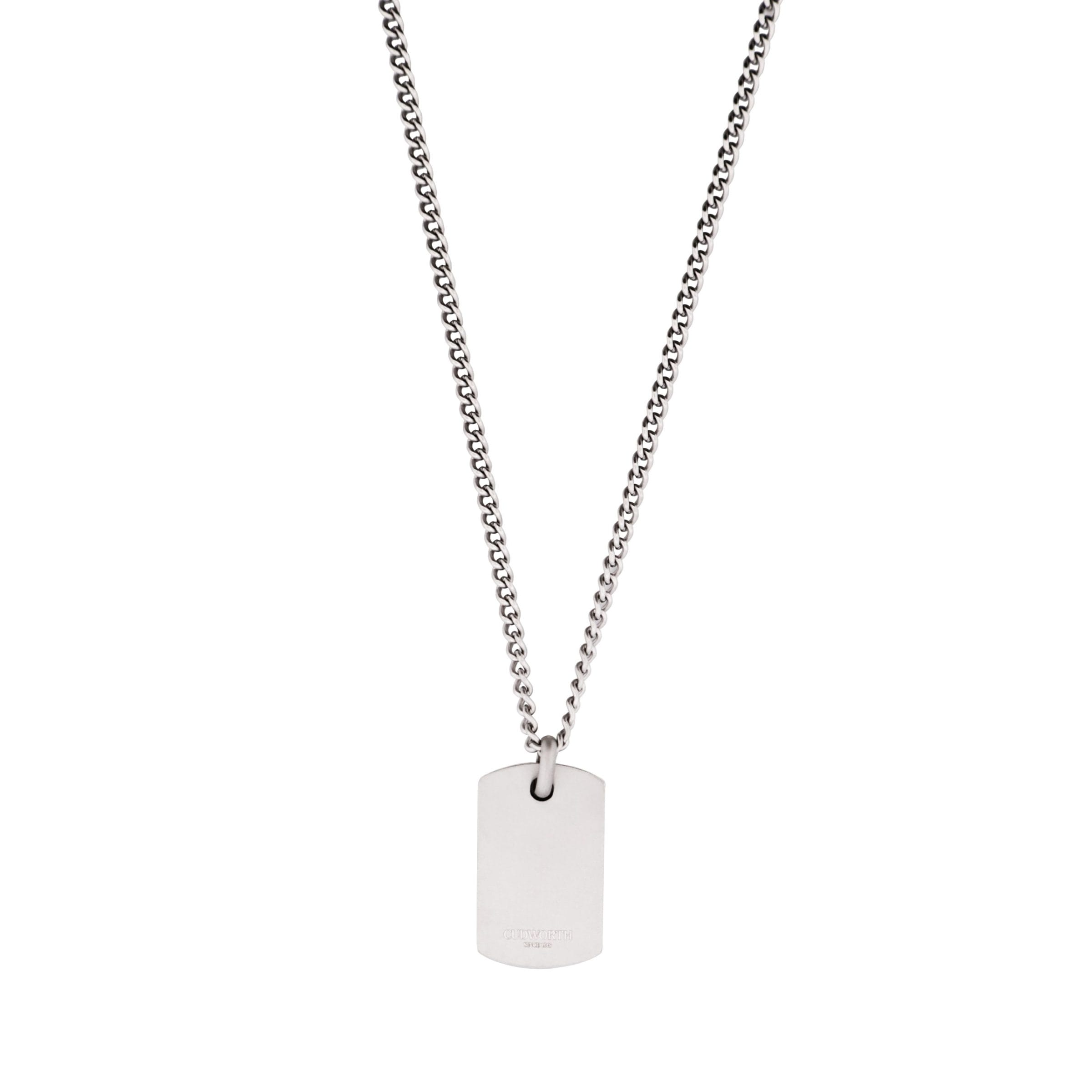 Stainless Steel Sandblasted Tyre Patterned Dog Tag Pendant (55cm Chain)