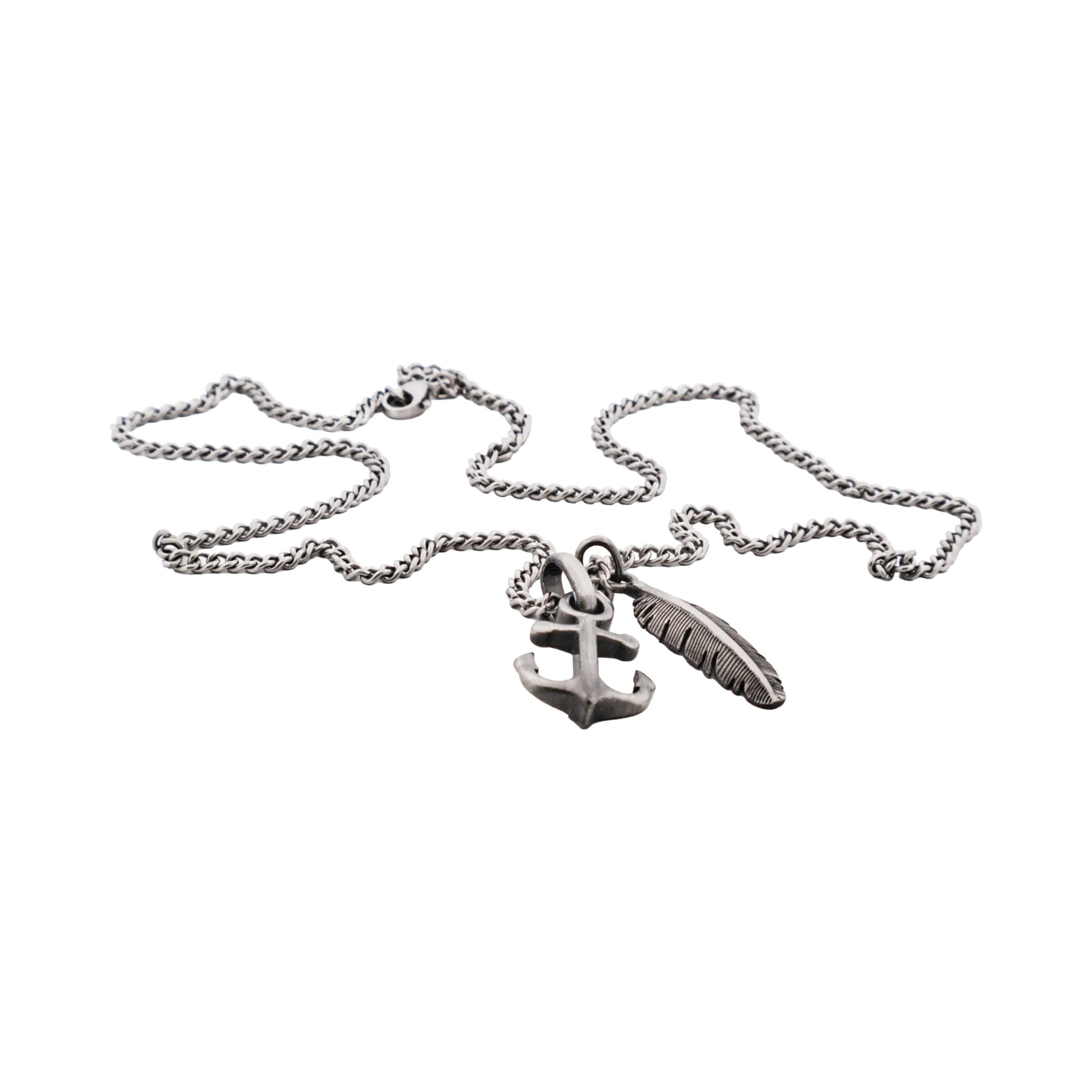 Antique Ion Plated - Anchor & Feather Pendant on Fine Curb Link Chain