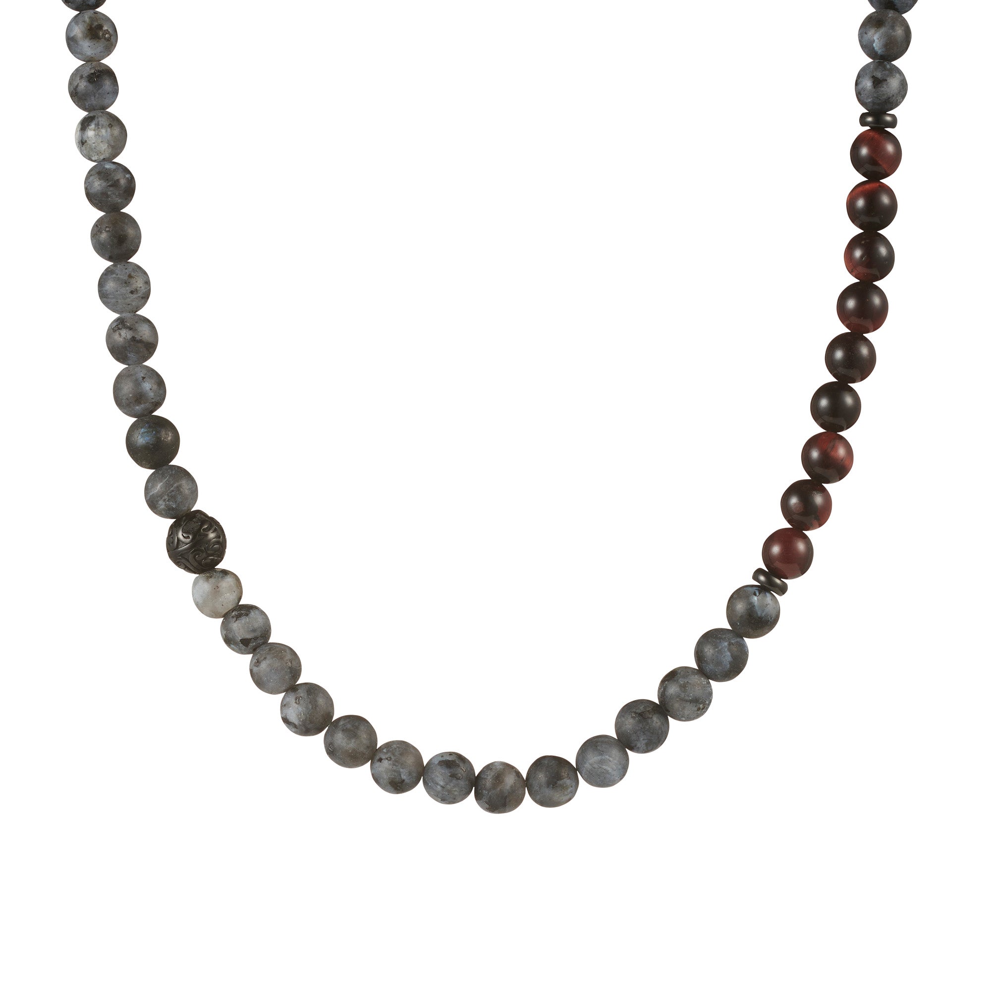 6mm Labradorite & Red Tiger Eye & Stainless Steel Beaded Stretch Neck Chain