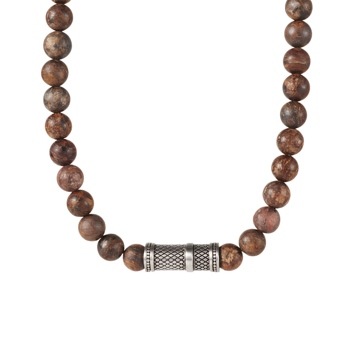Bronzite Stone Necklace with Ion Plated Black Lattice Pattern Stainless Steel