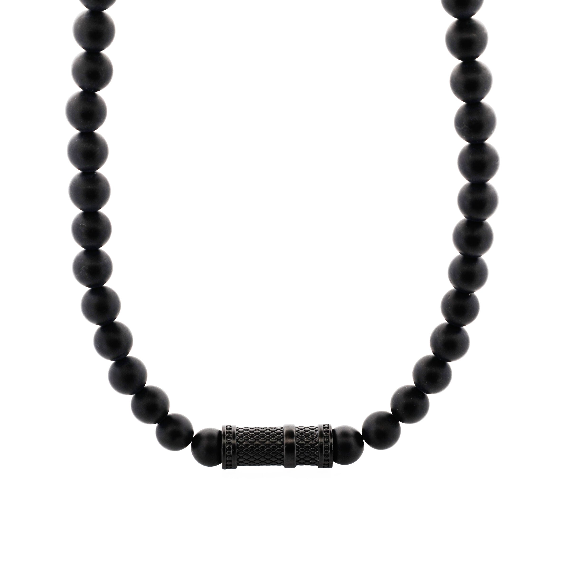 Agate Stone & Ion Plated Black Stainless Steel Pendant