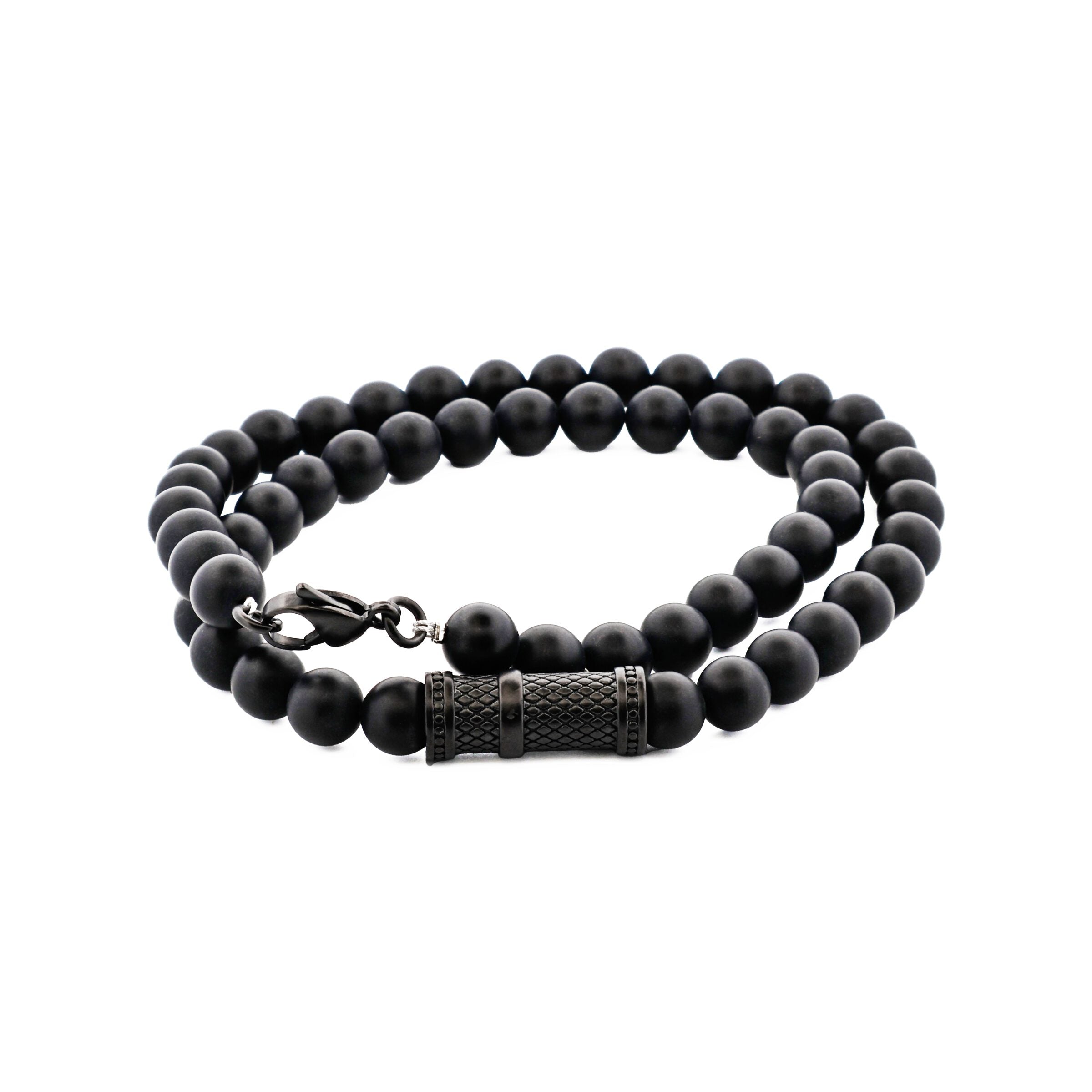 Agate Stone & Ion Plated Black Stainless Steel Pendant