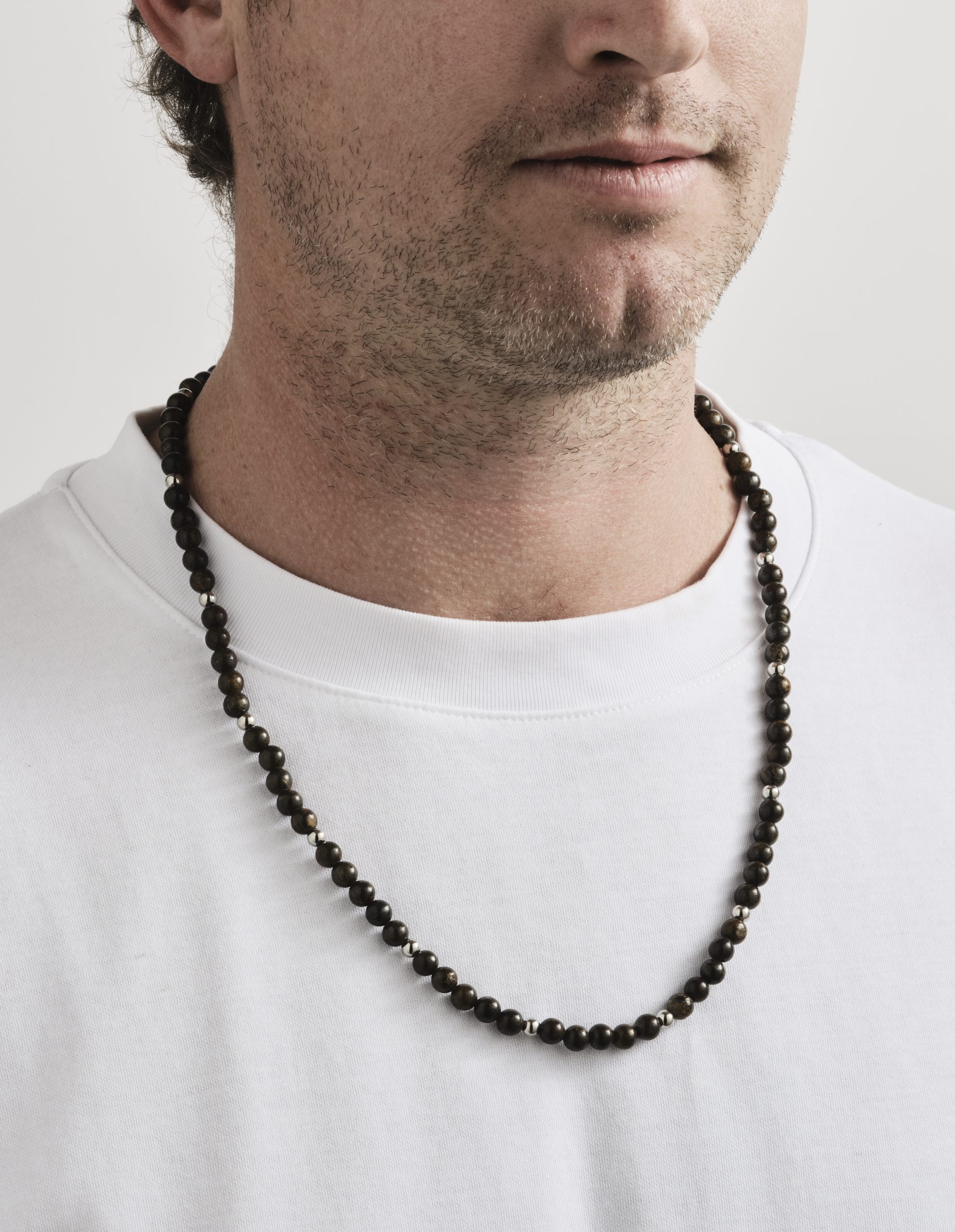 Copper Stone Bead Stainless Steel Neck Chain