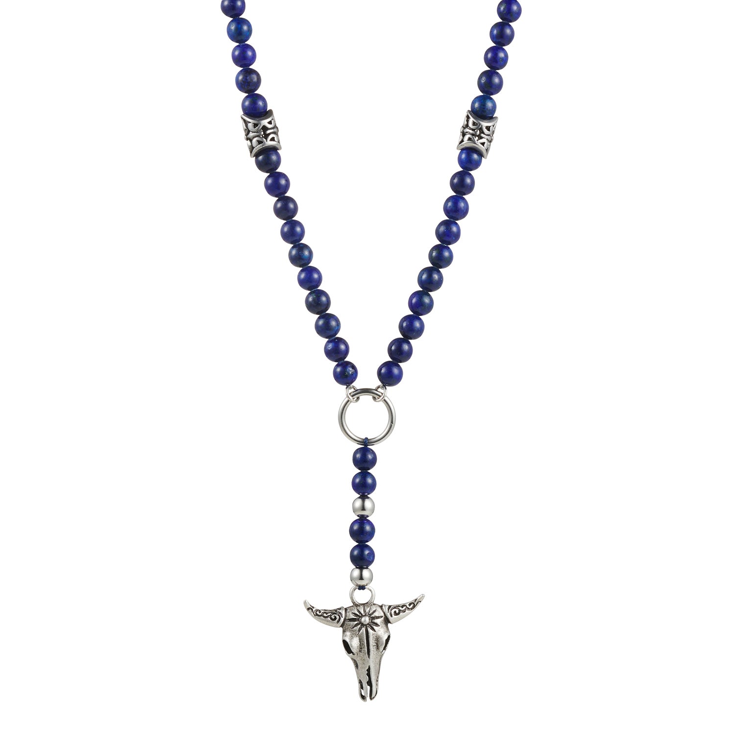 Antique Plated Bull's Head & Solidate Bead Neck Chain 68cm