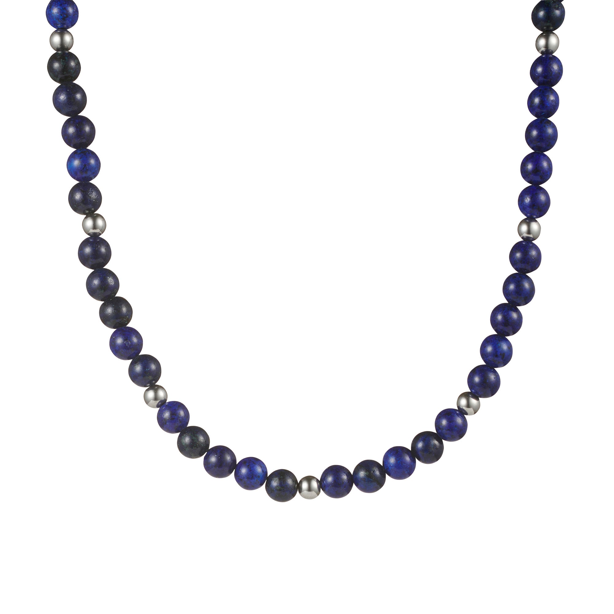 Stainless Steel & Lapis Lazuli Beaded Neck Chain