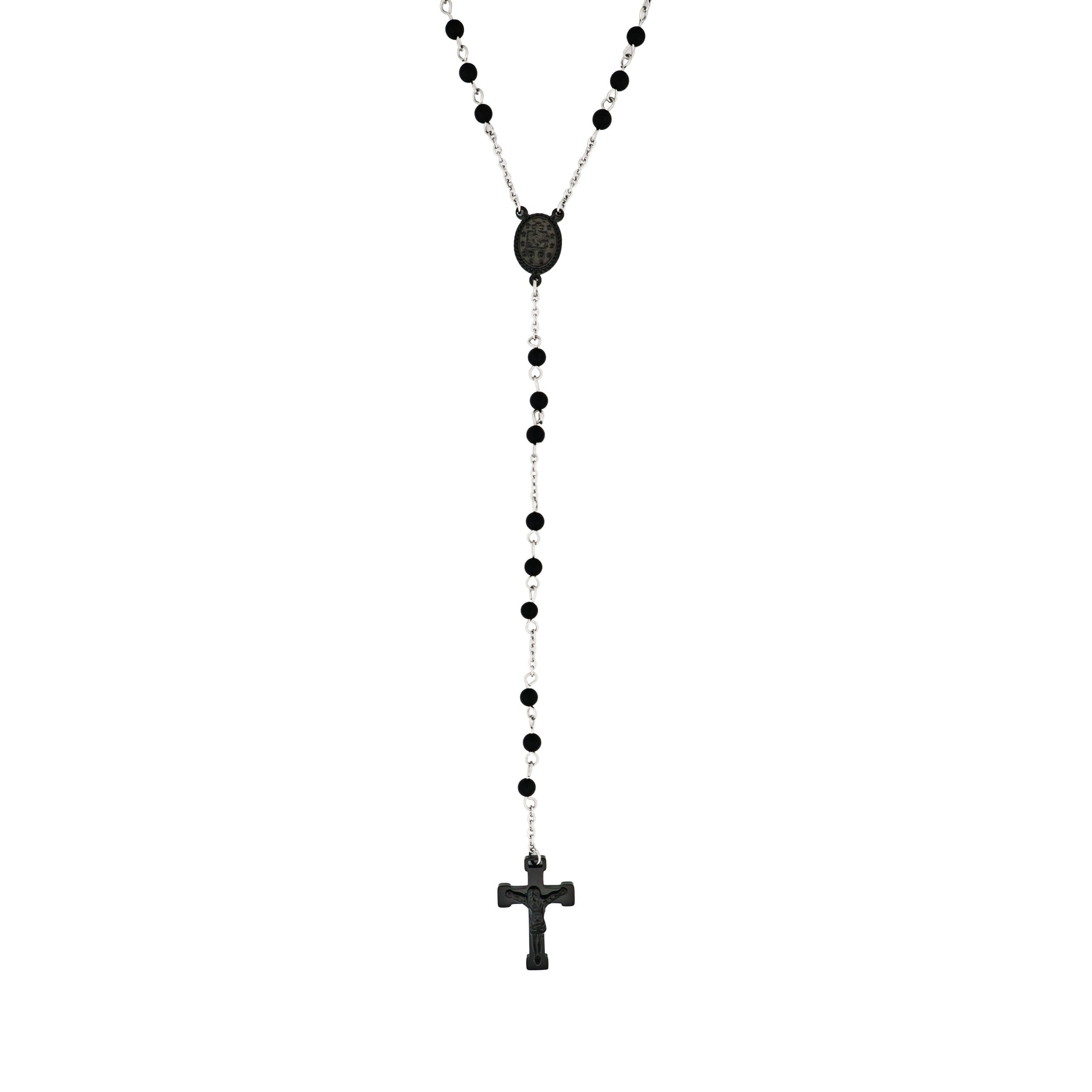 Stainless Steel Rosary Bead Stone & Cross Neckpiece