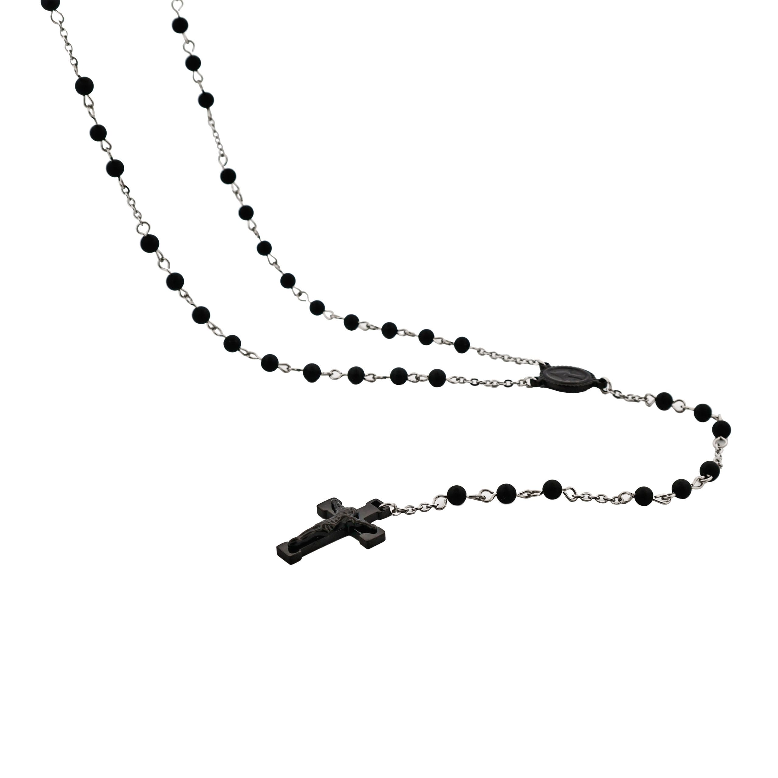 Stainless Steel Rosary Bead Stone & Cross Neckpiece