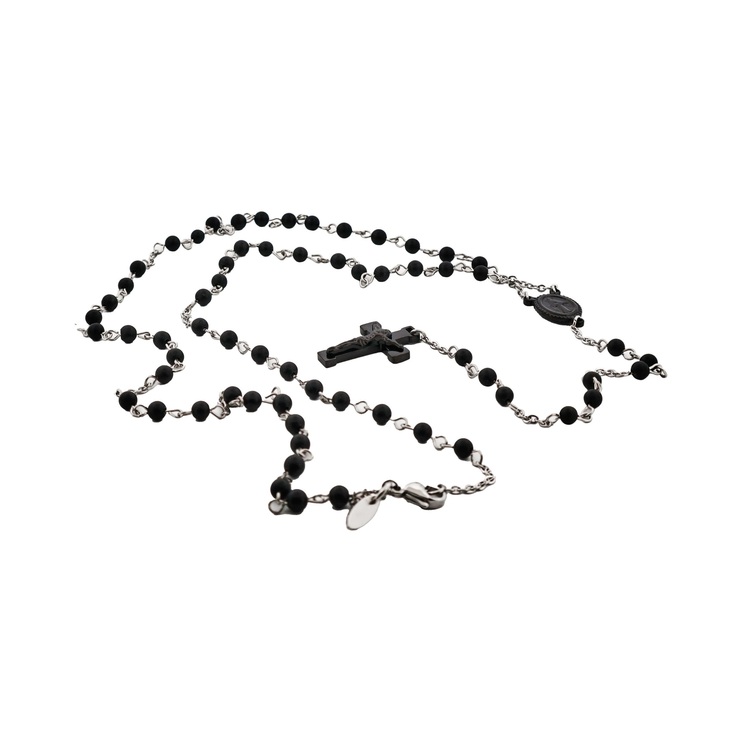 Stainless Steel Rosary Bead Stone & Cross Neckpiece