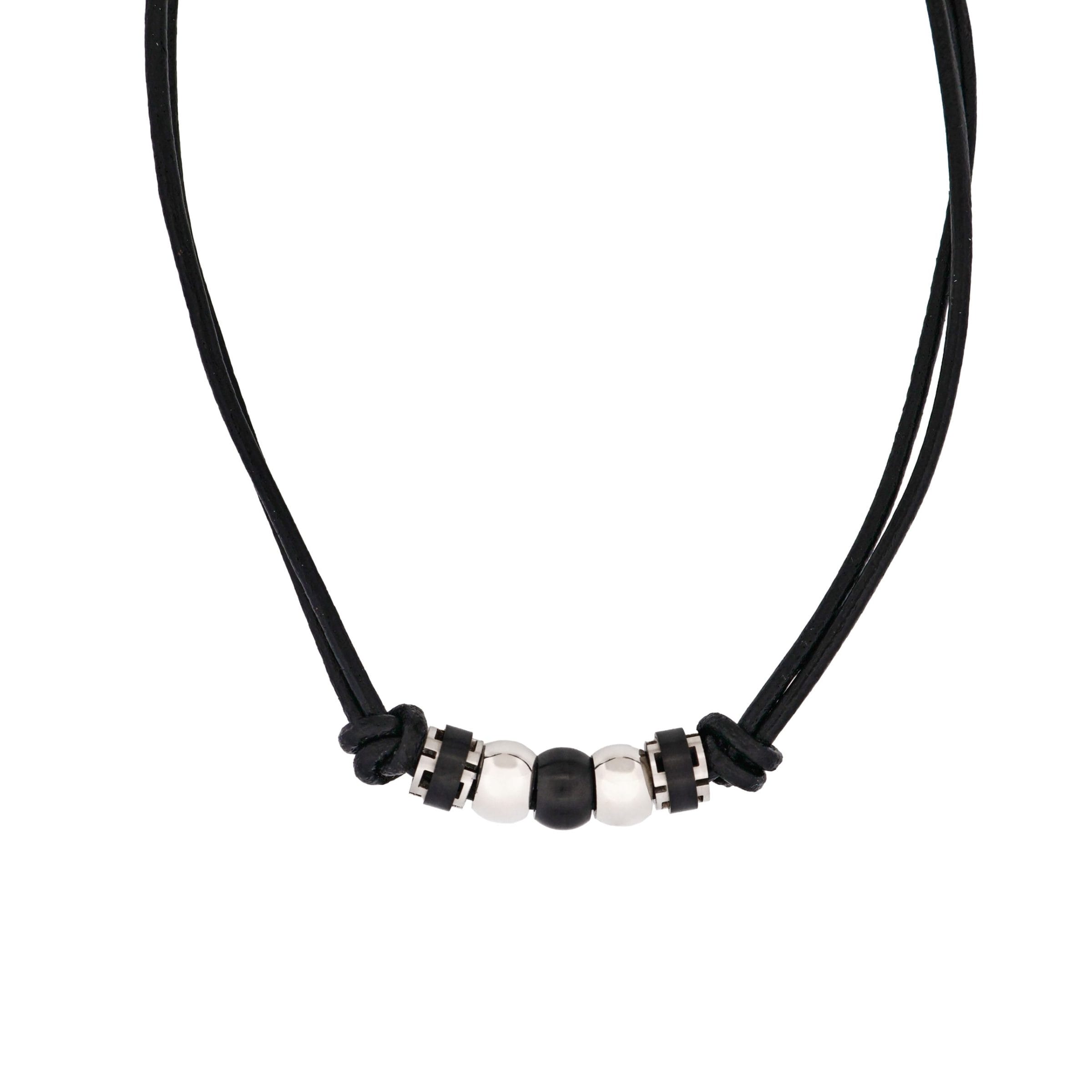 Stainless Steel Beaded & Leather Pendant