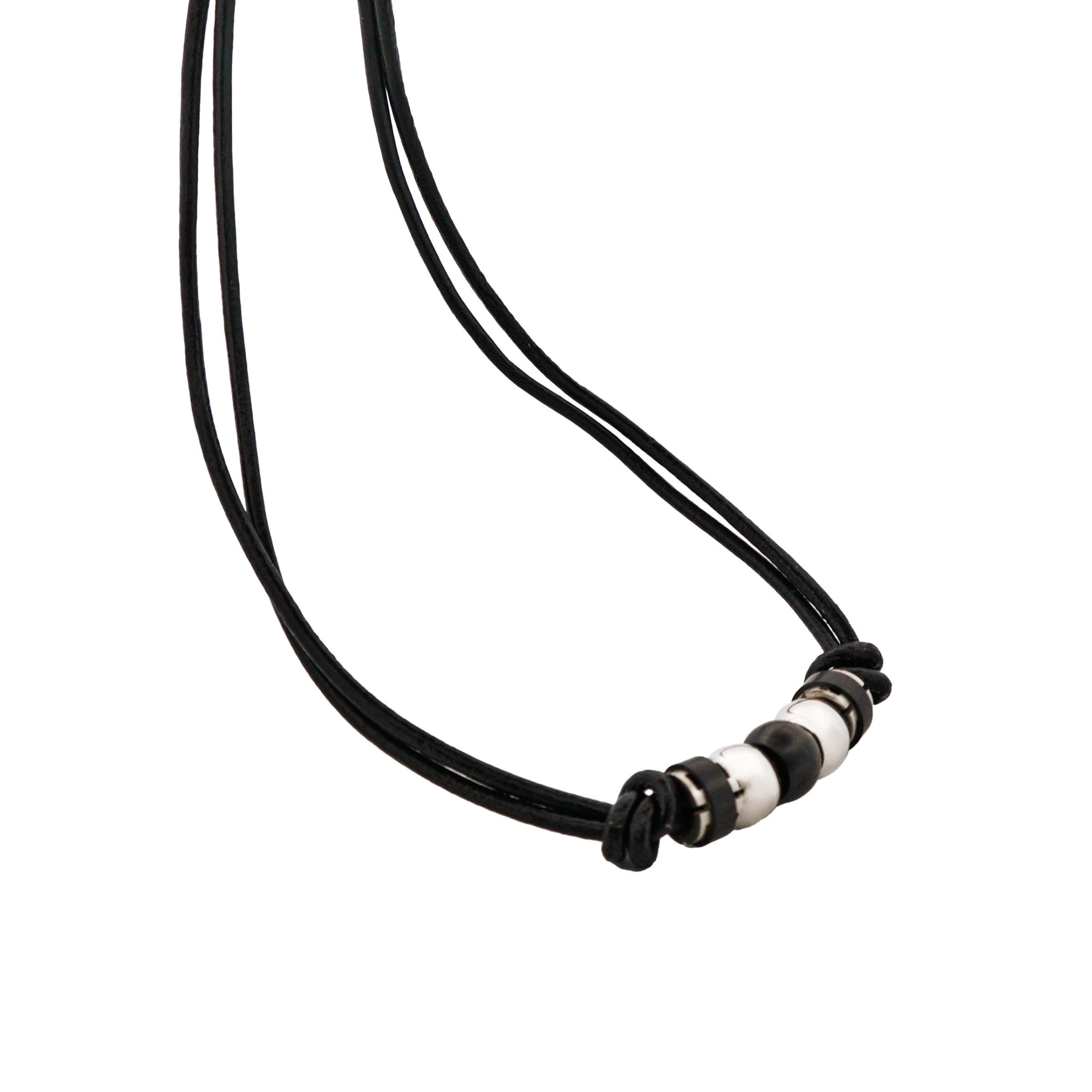 Stainless Steel Beaded & Leather Pendant