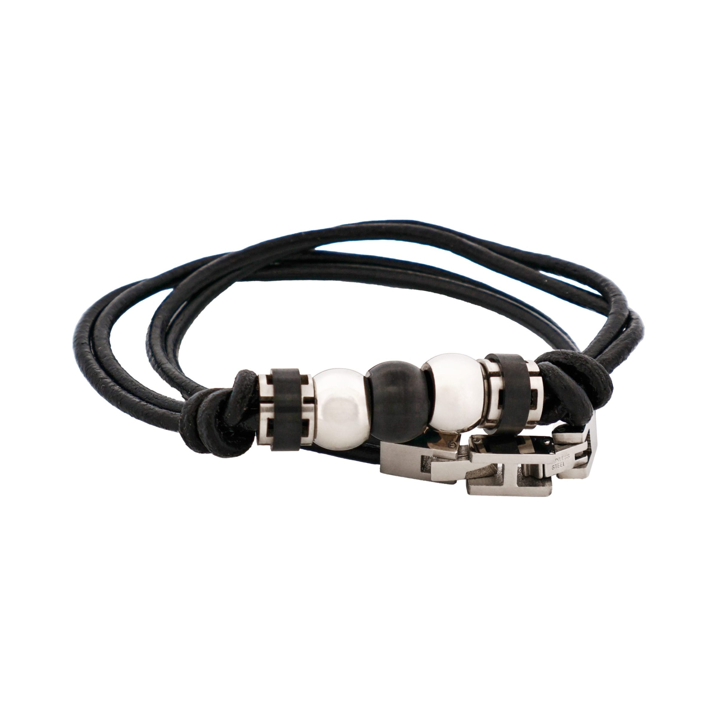 Stainless Steel Beaded & Leather Pendant