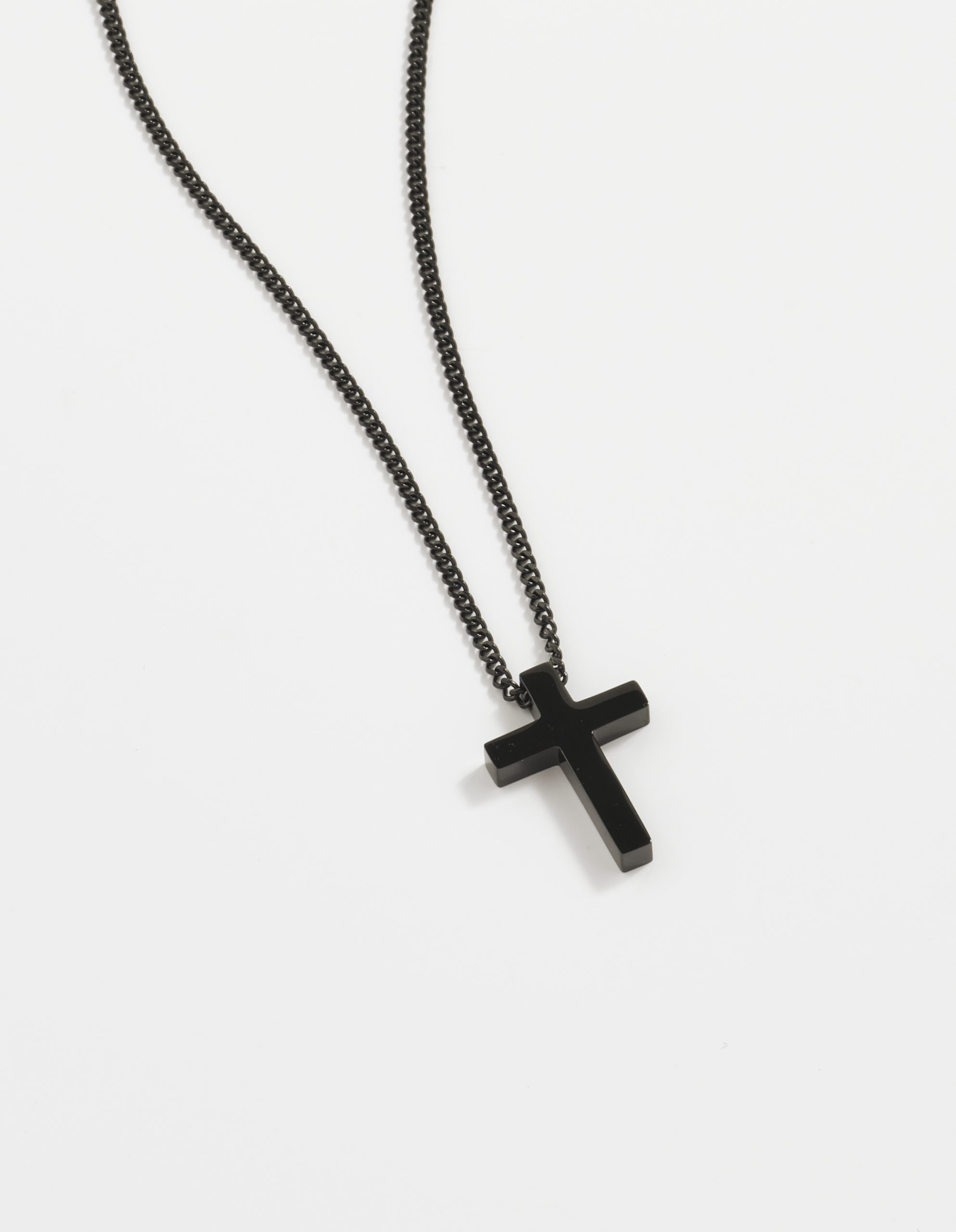 Ion Plated Black Stainless Steel Cross and Ion Plated Black Curbed Link Chain