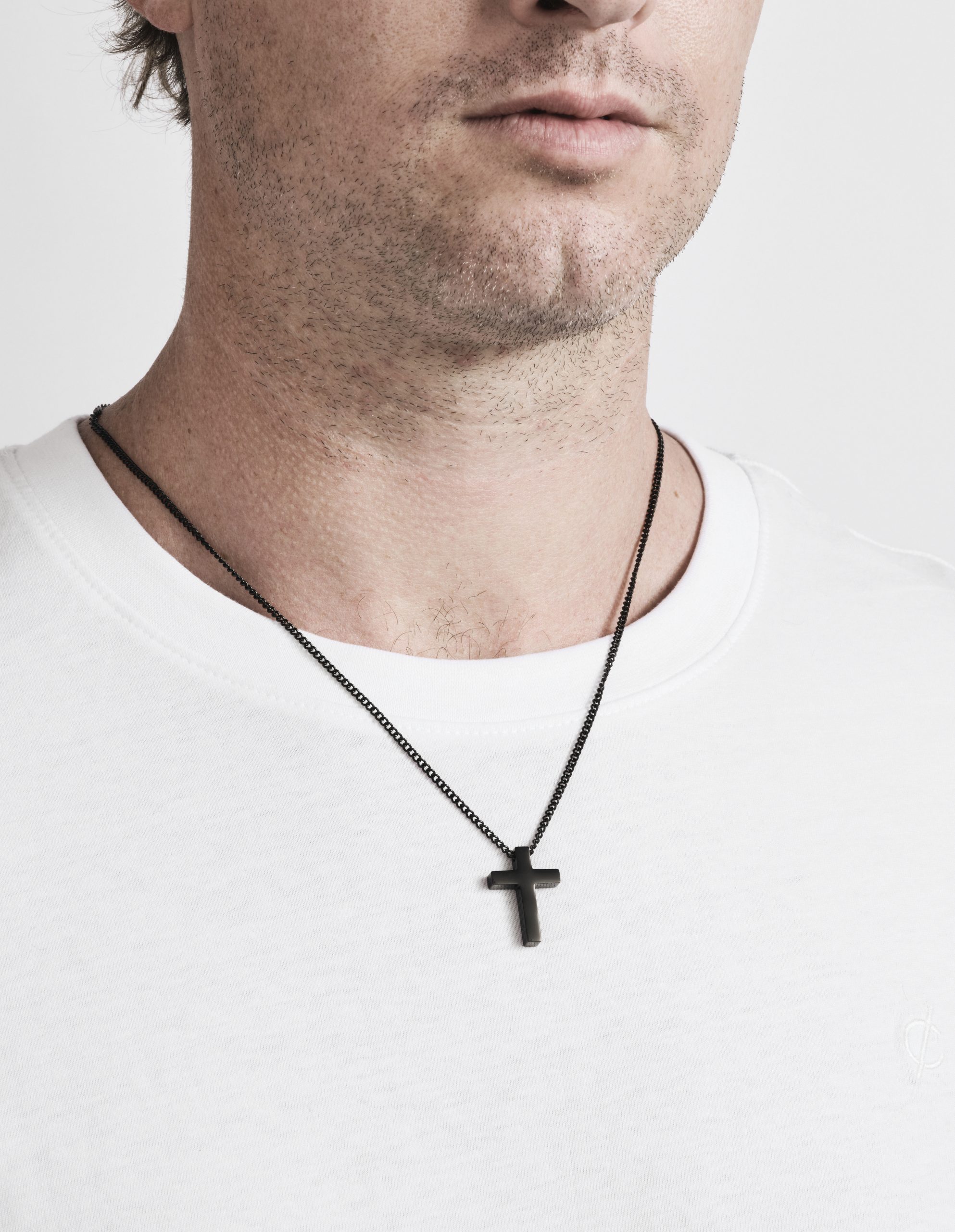 Ion Plated Black Stainless Steel Cross and Ion Plated Black Curbed Link Chain