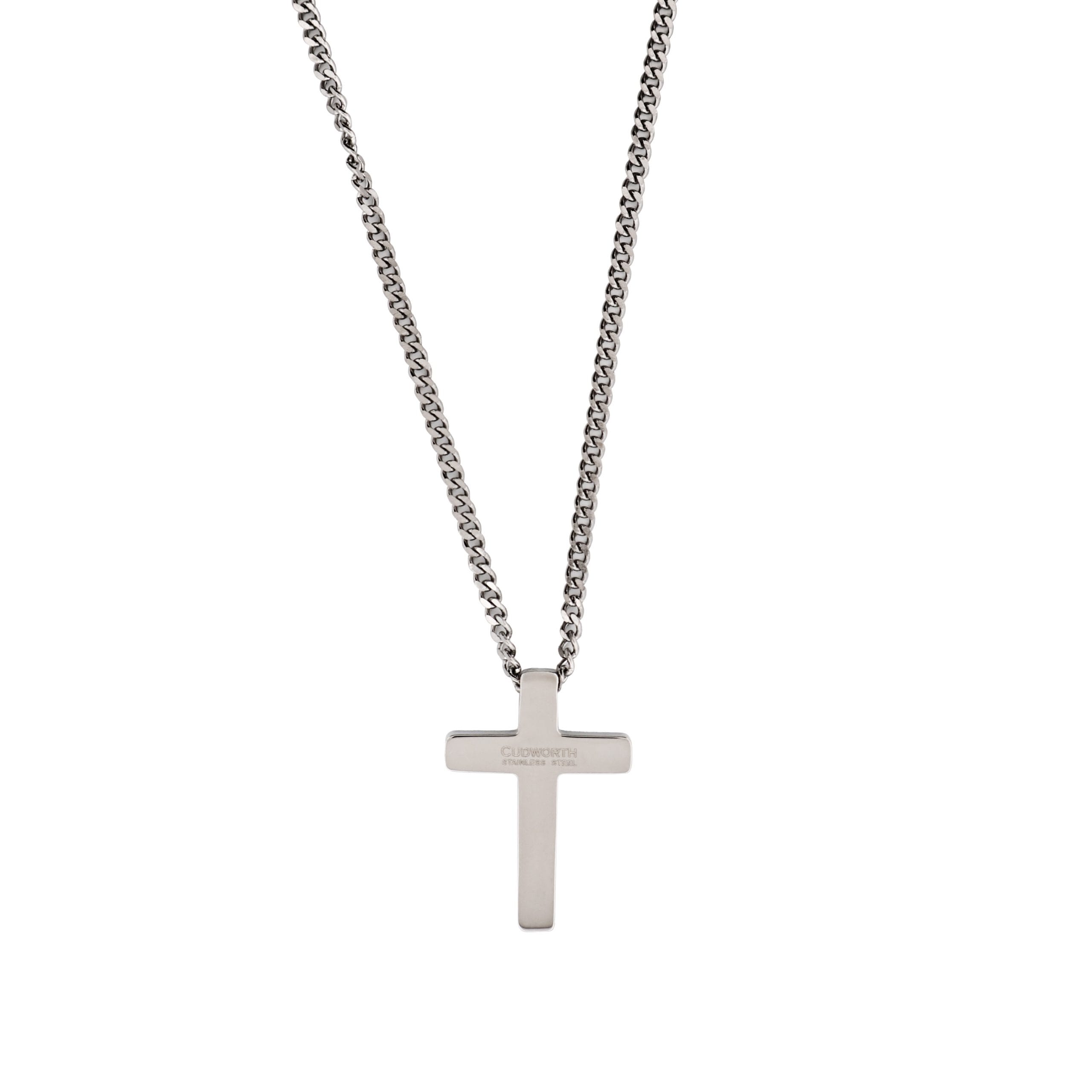 Ion Plated Black Stainless Steel Cross and Ion Plated Black Curbed Link Chain