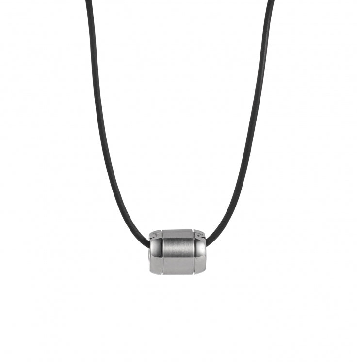 Brushed & Polished Stainless Steel Bead Pendant on 50cm Silicone Rubber Necklace