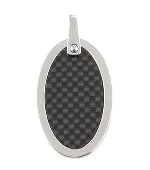 Polished Oval Stainless Steel Pendant with Carbon Fibre Inlay on Ball Chain