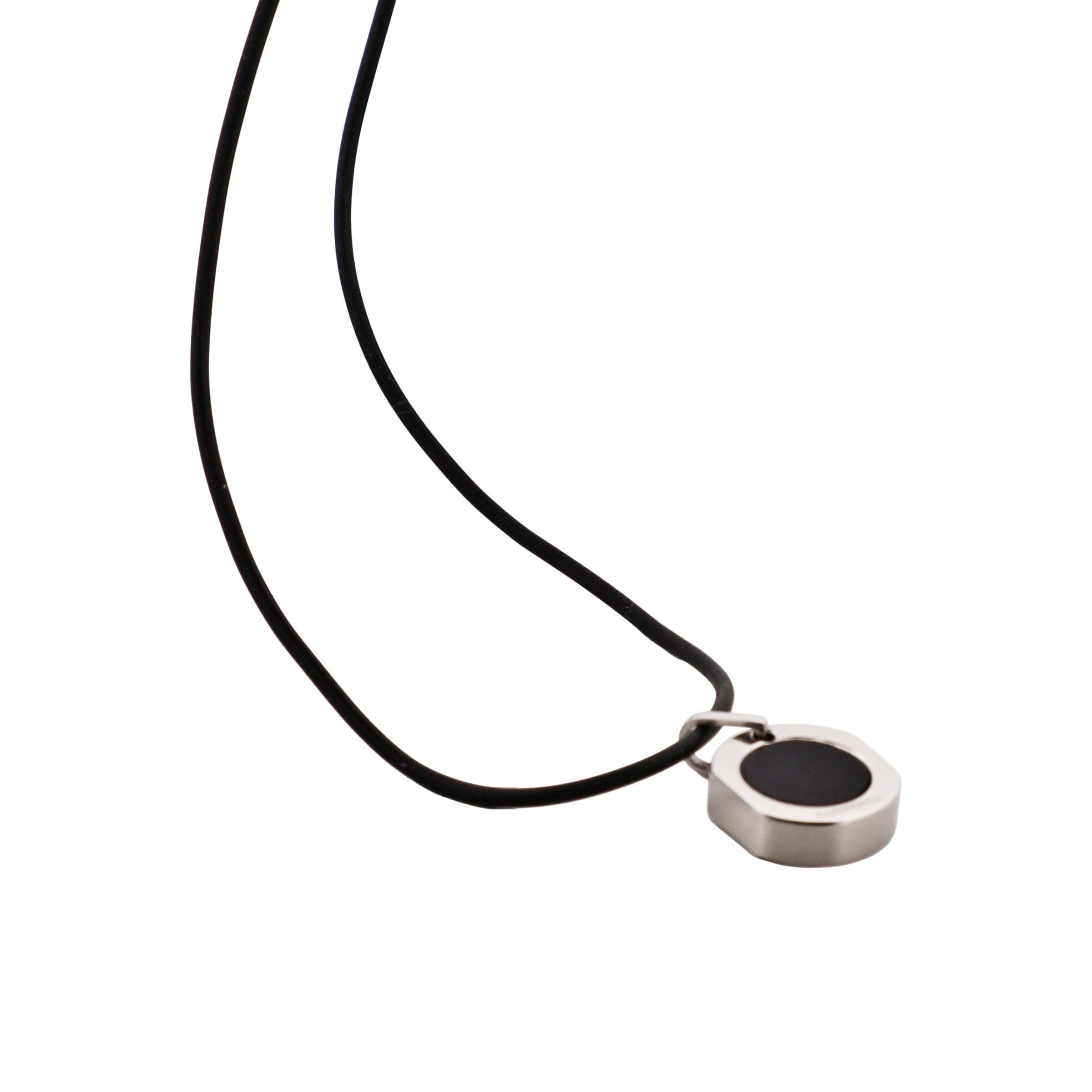 Polished Stainless Steel & Onyx Round Pendant on Chain