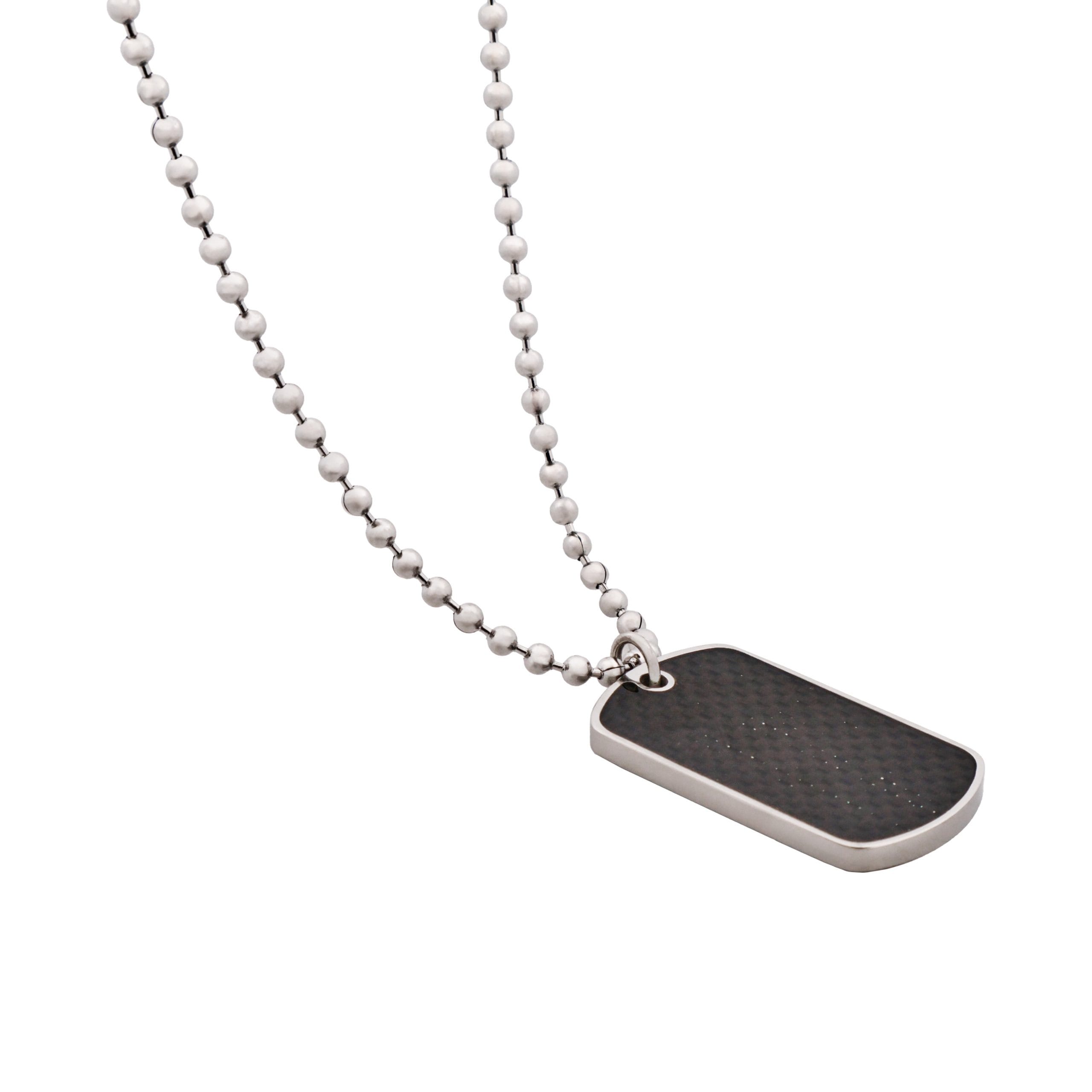 Stainless Steel & Carbon Fibre Inlay Dog Tag on Ball Chain