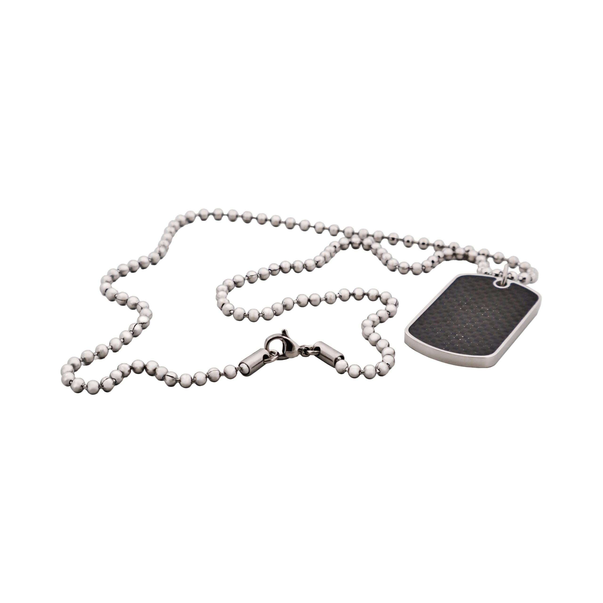Stainless Steel & Carbon Fibre Inlay Dog Tag on Ball Chain