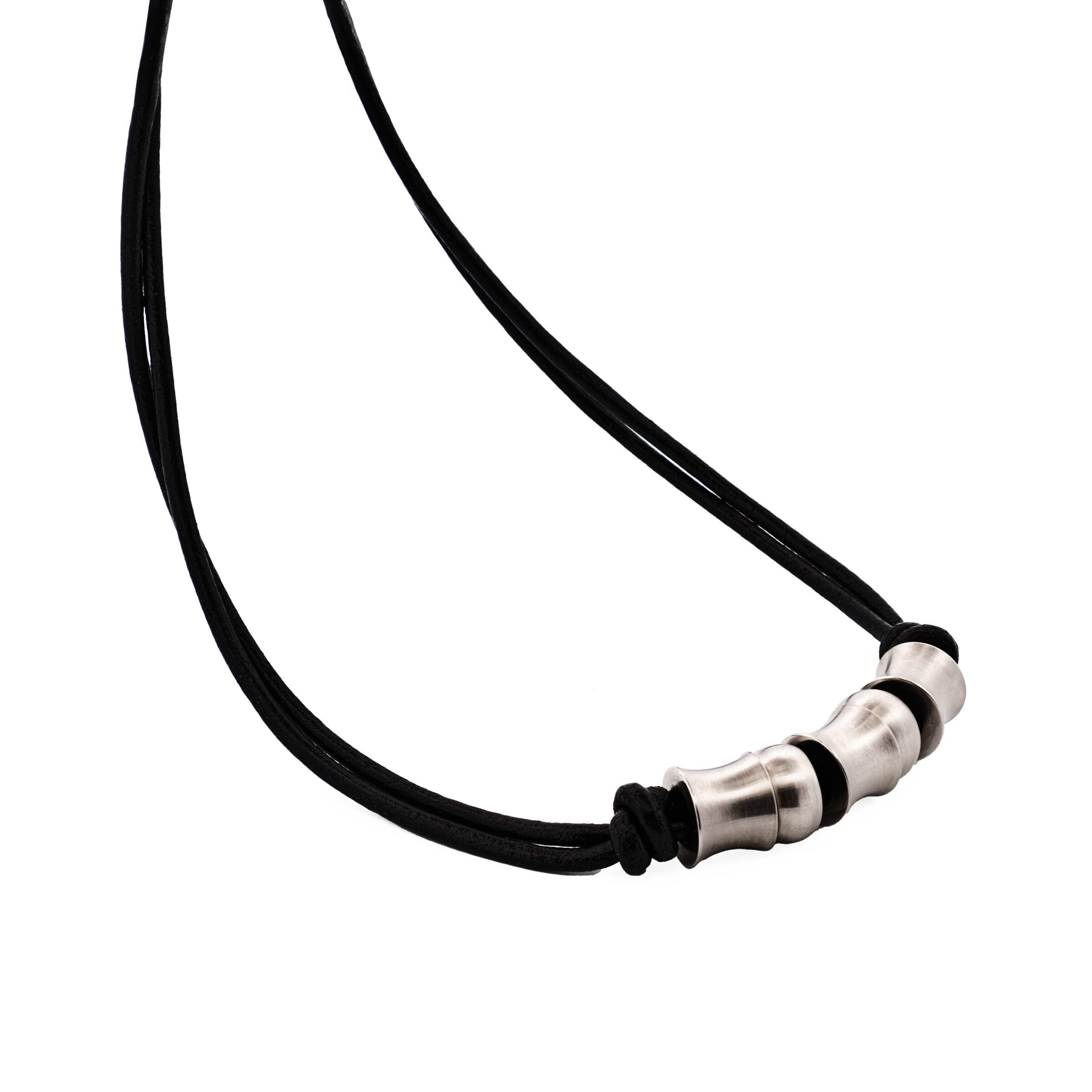 Stainless Steel Bead Pendant on Leather Chain
