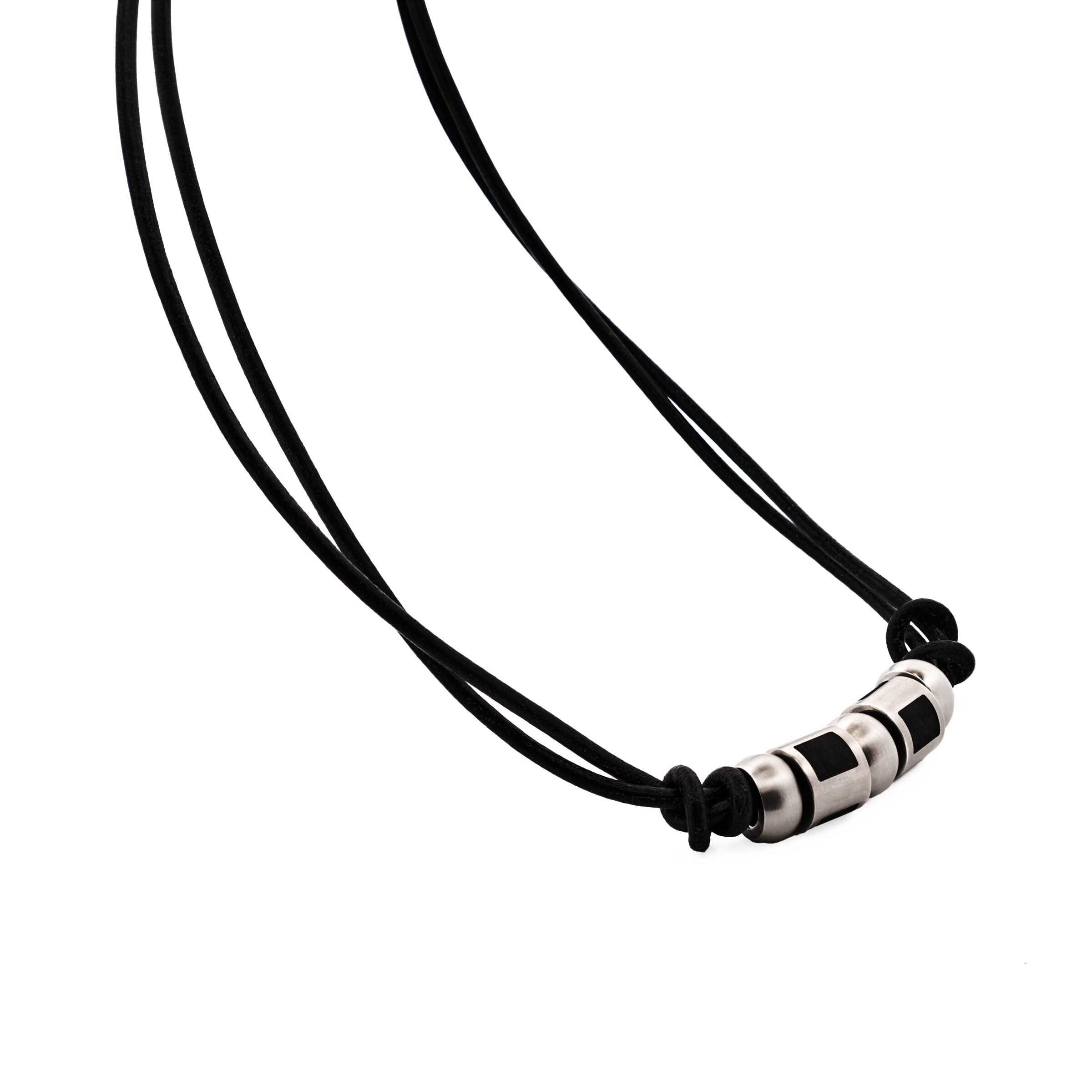 Stainless Steel &Ion Plated Black Bead Pendant on Leather Chain