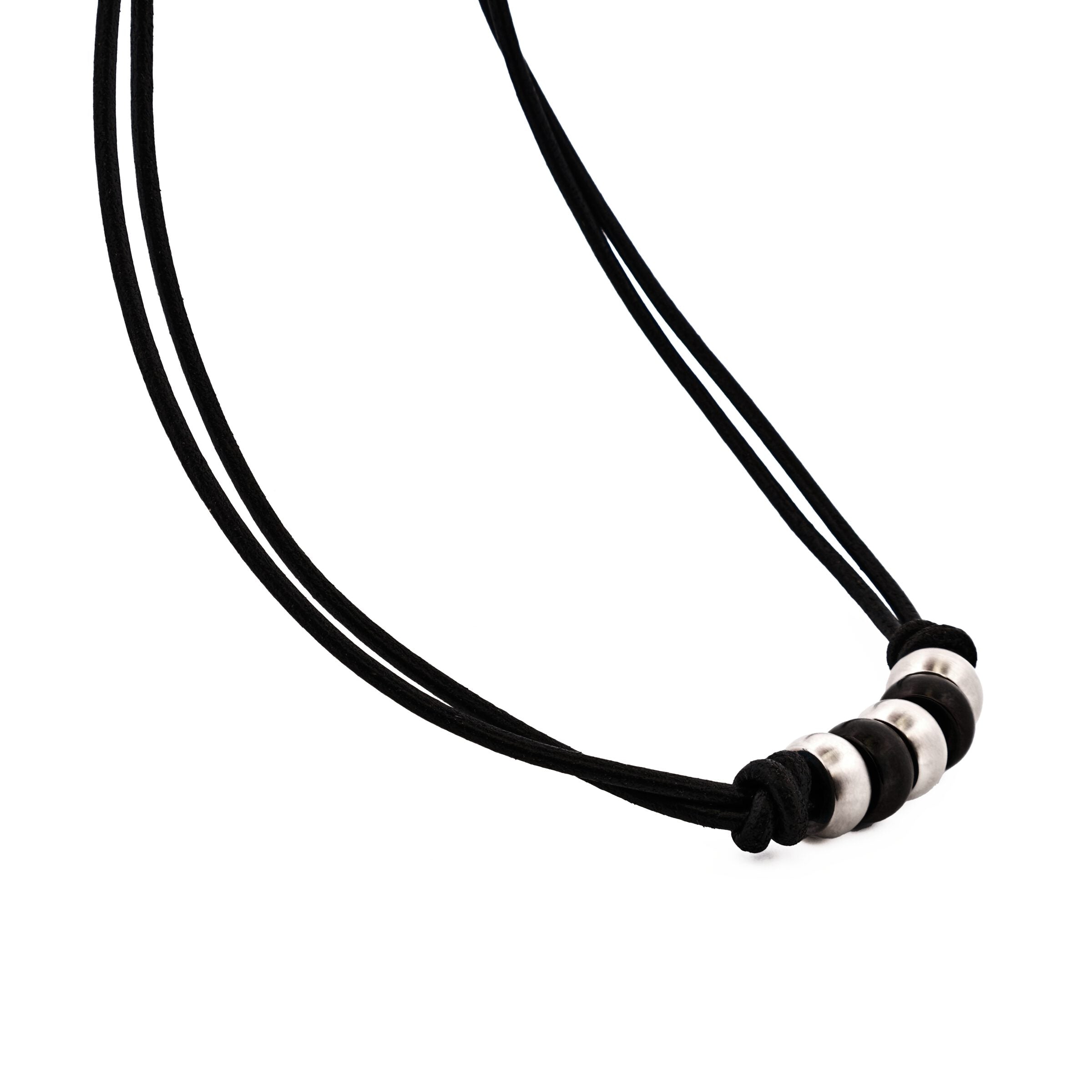 Steel Ion Plated Black Beaded/Leather Pendant