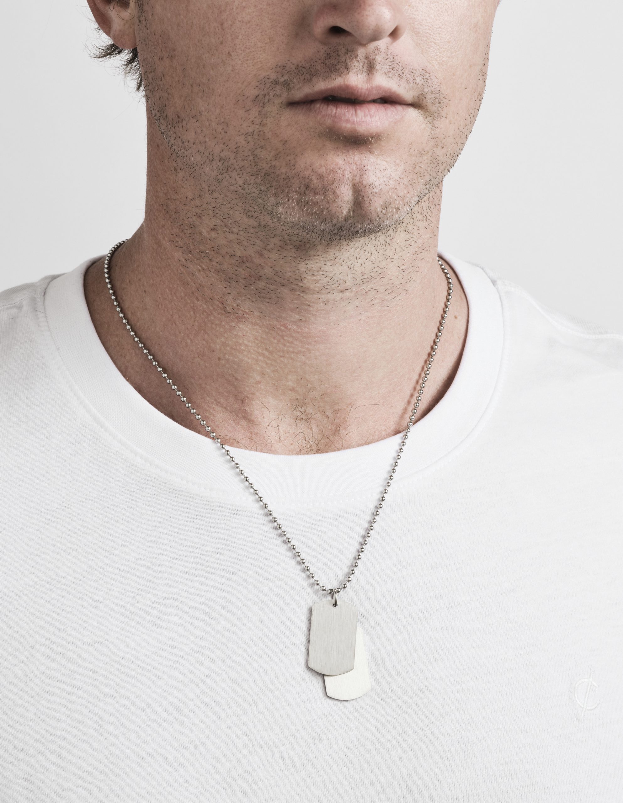 Brushed Stainless Steel Double Dog Tags on Ball Chain