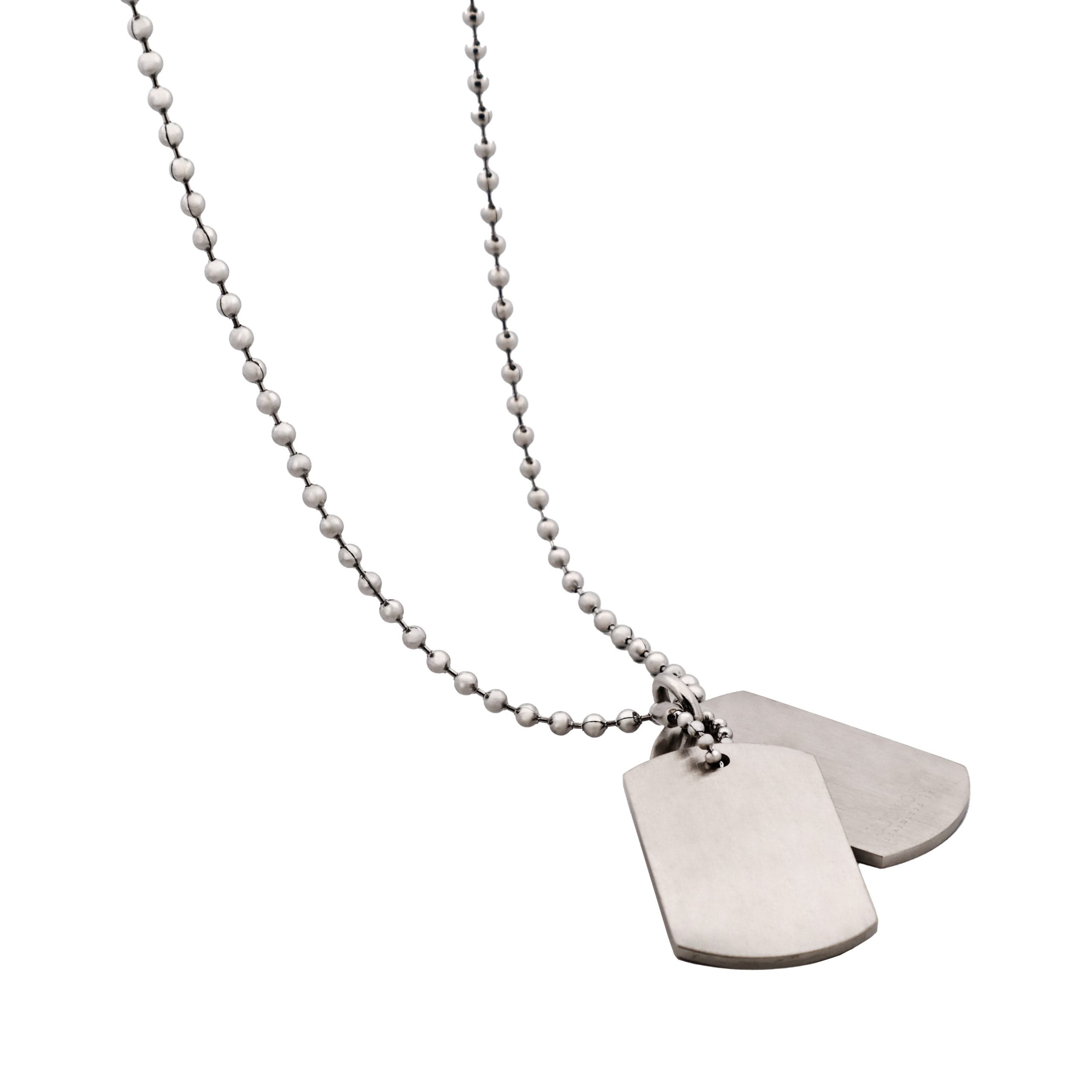 Brushed Stainless Steel Double Dog Tags on Ball Chain